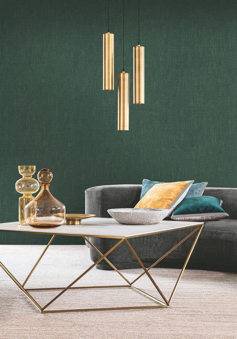 Tapeta se strukturou napodobující lněné plátno SHINOK - VERT D'EAU tlumená zelená