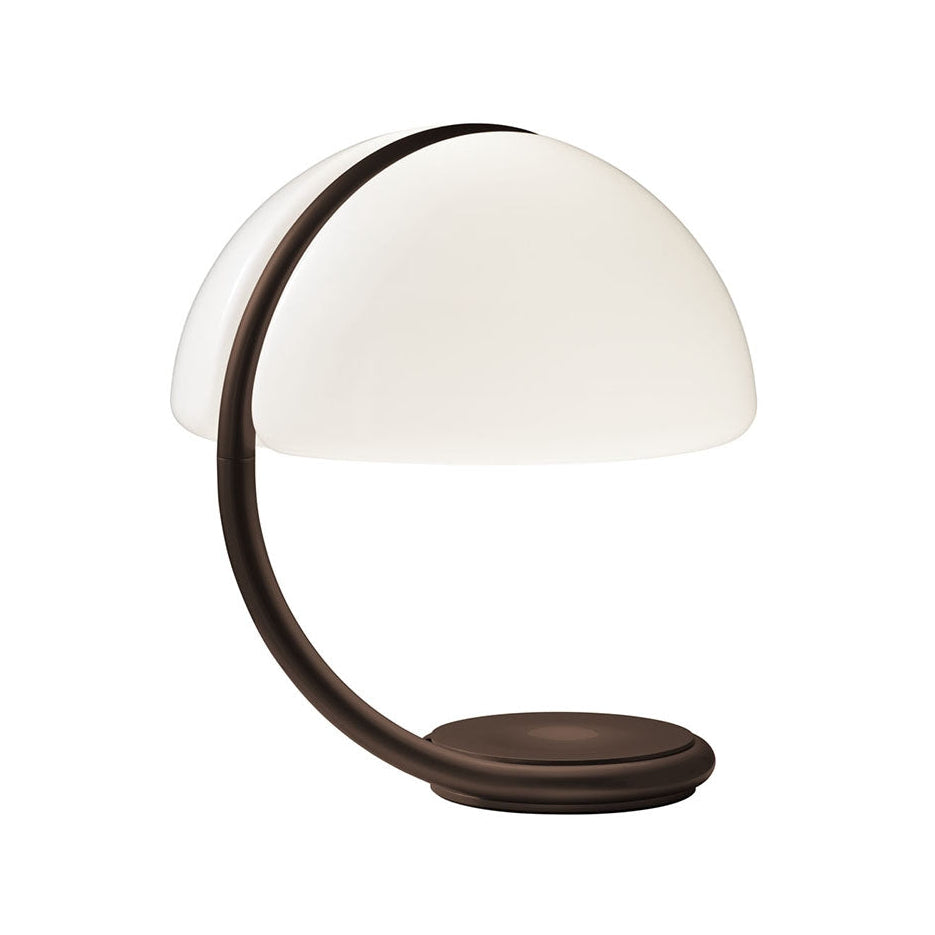 Stolní lampa SERPENTE s opálovým stínidlem a hnědým podstavcem