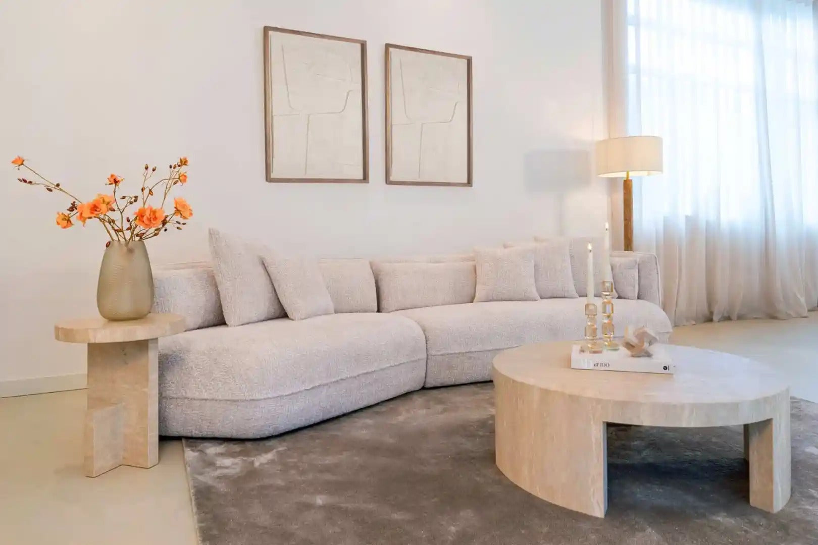 BILTMORE Beige Travertine Side Table