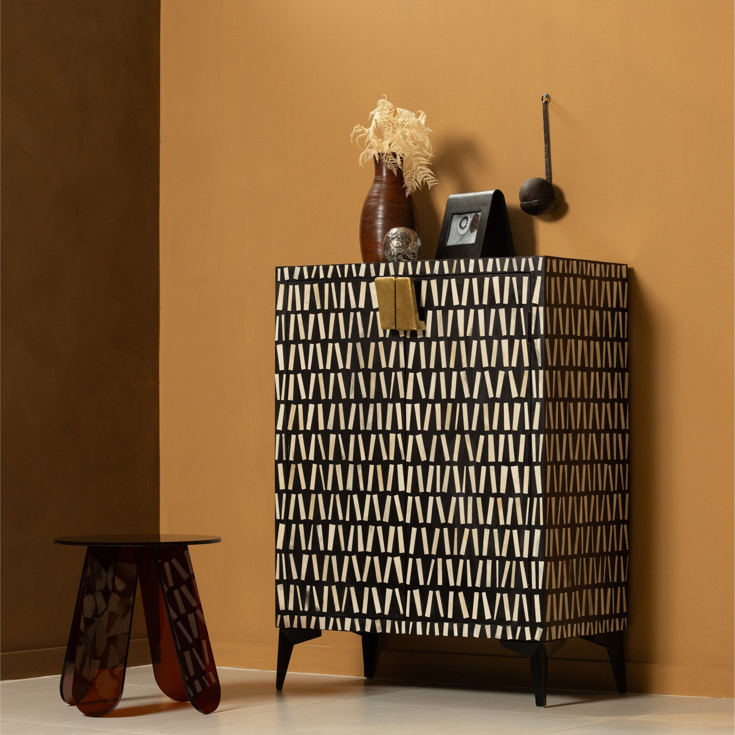 Menne black chest of drawers with white