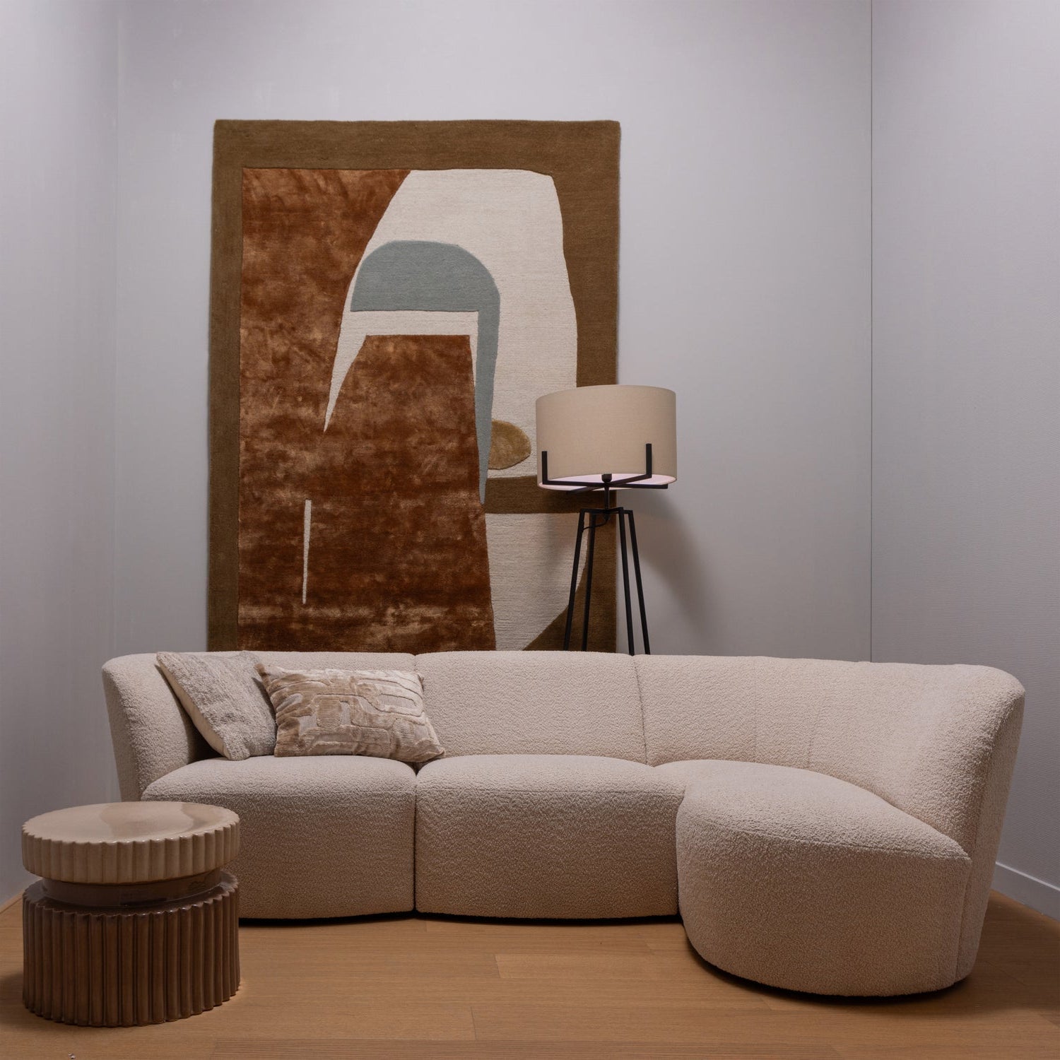 Pravostranný rohový gauč COCO krémový boucle