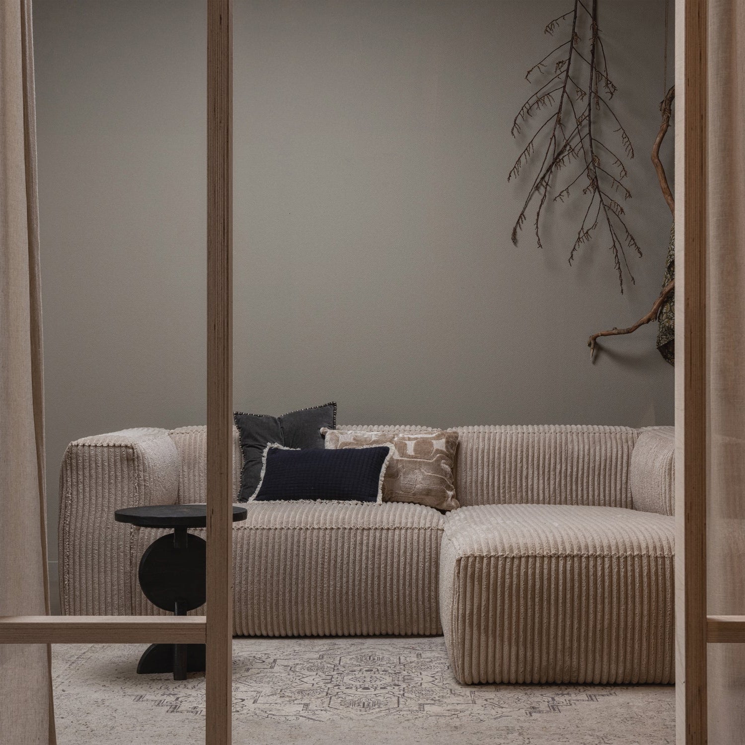 Pravostranný rohový gauč BEAN béžový samet