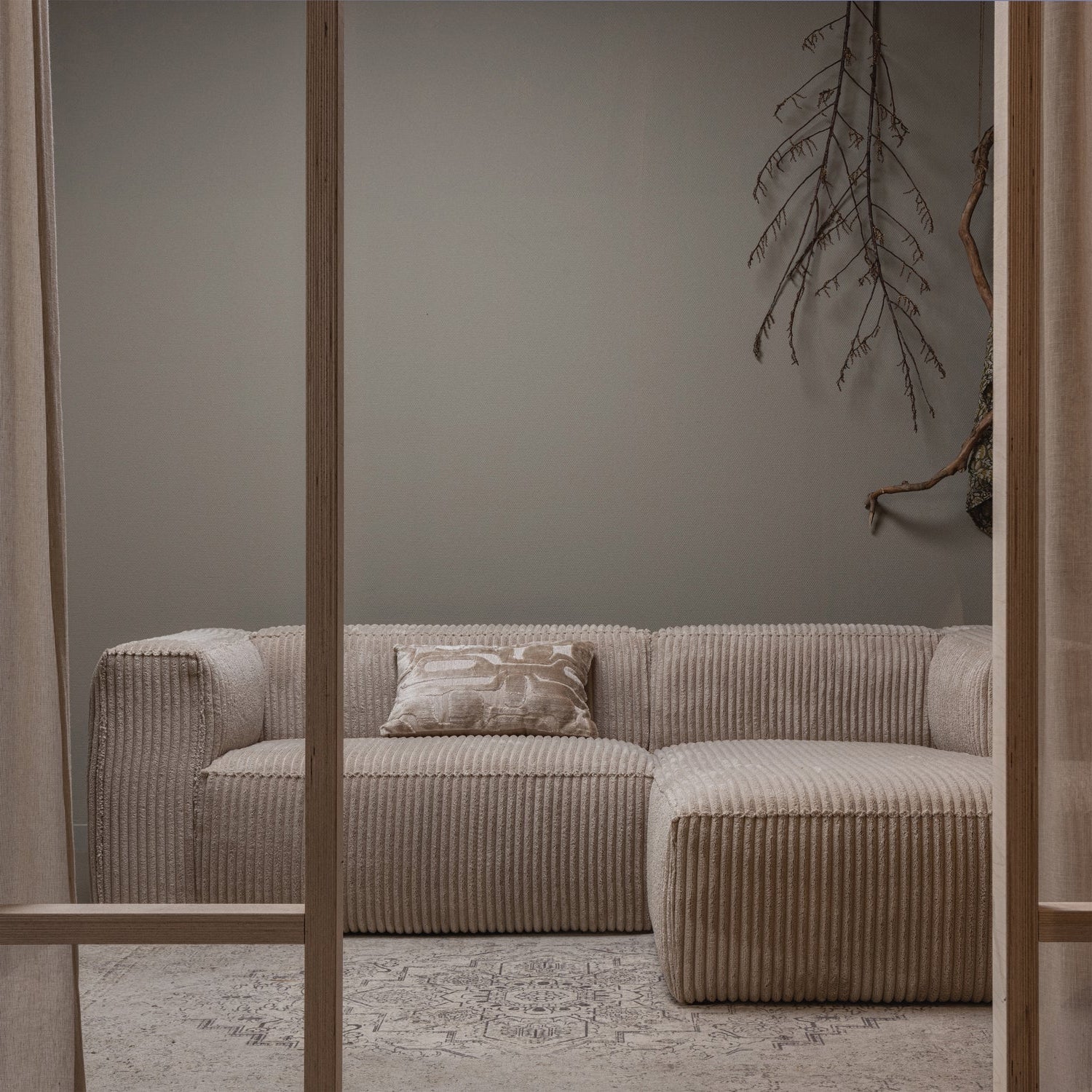 Pravostranný rohový gauč BEAN béžový samet