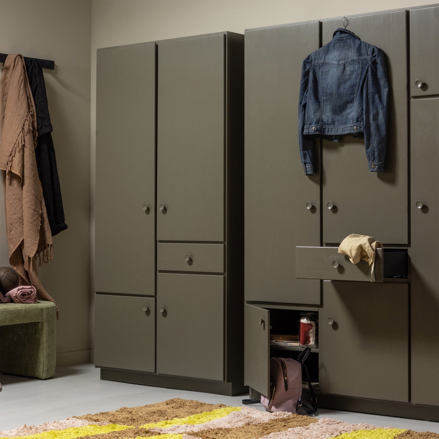 3-door wardrobe Alfie dark green pine