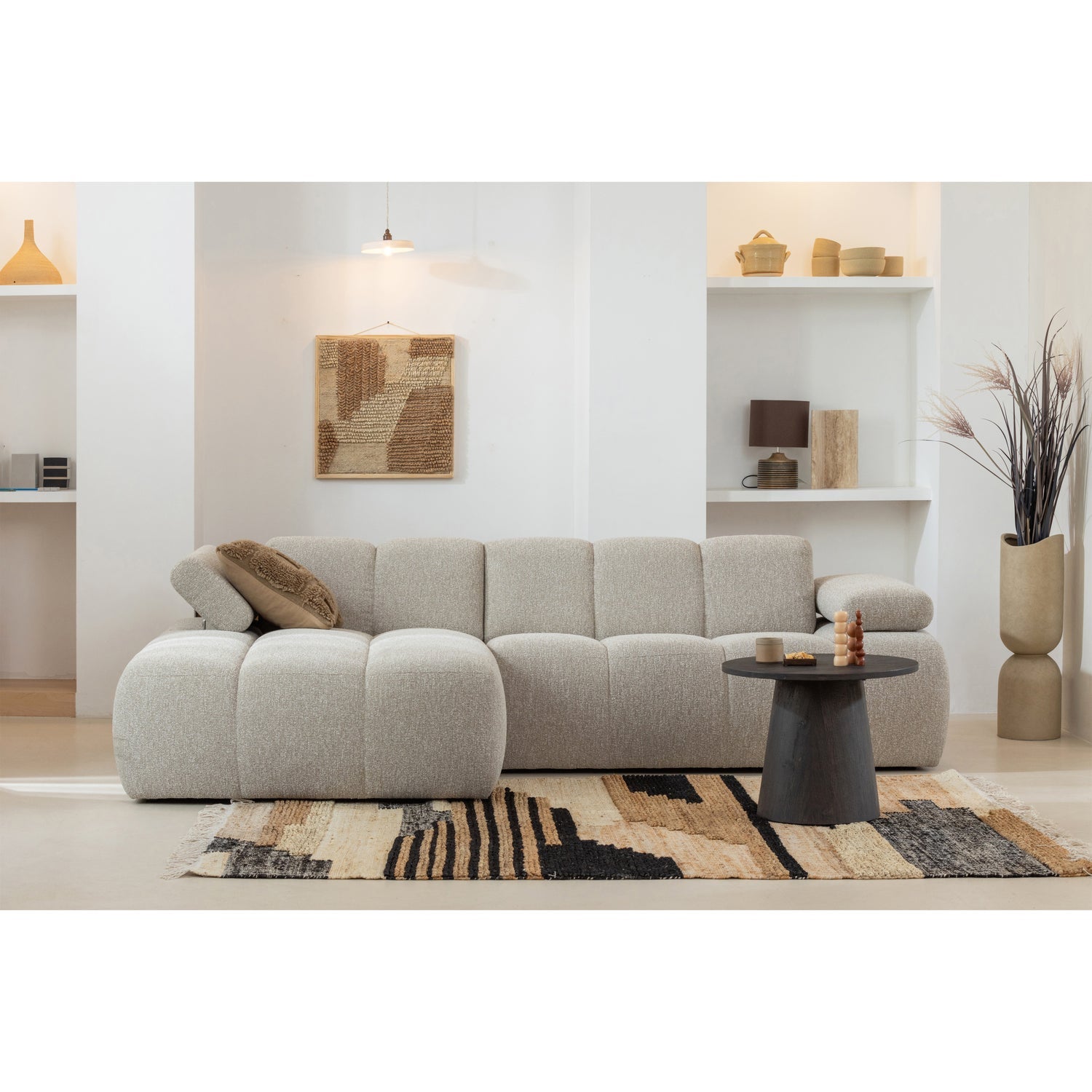 Left-facing modular corner sofa MOJO beige mélange bouclé