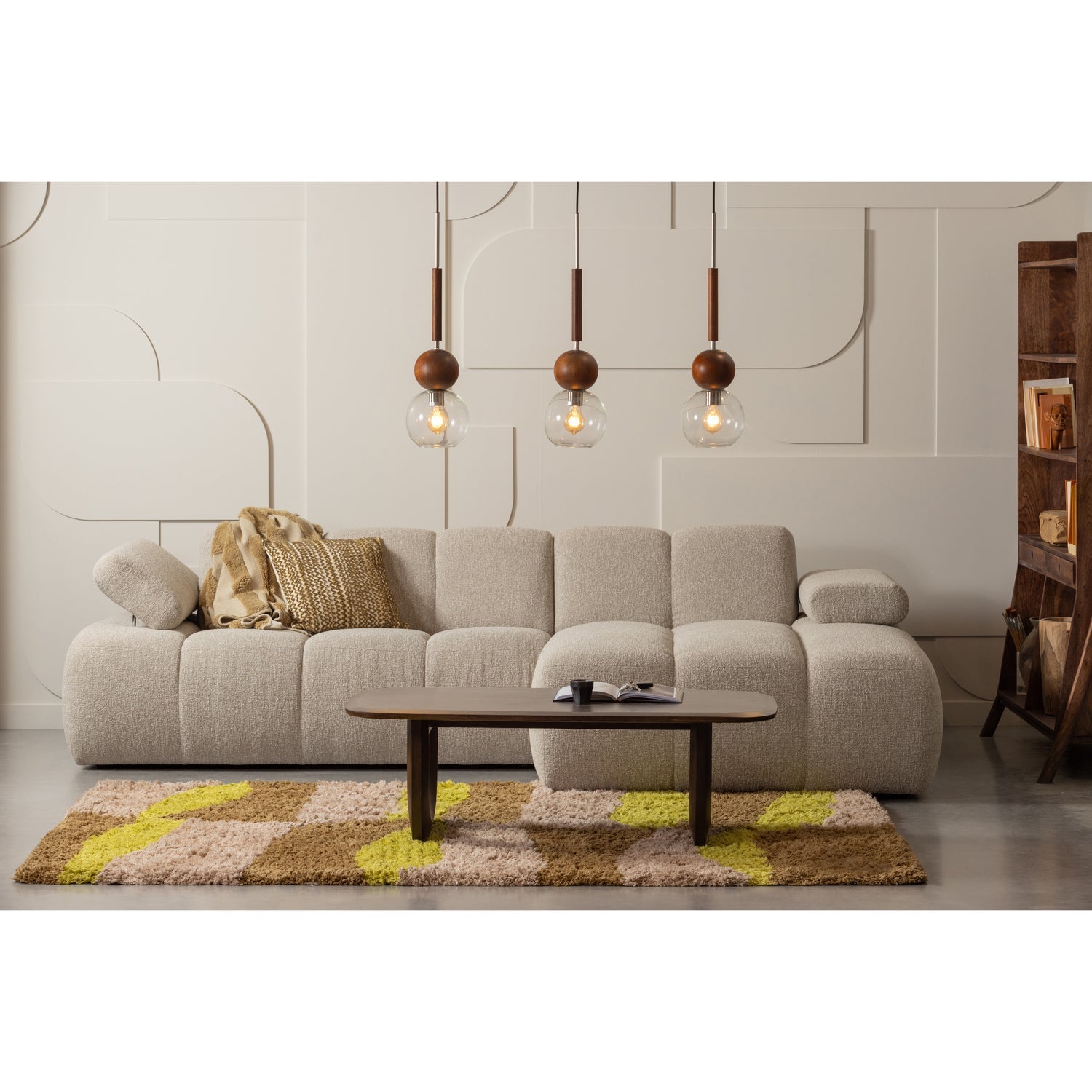 Right-facing modular corner sofa MOJO beige mélange bouclé
