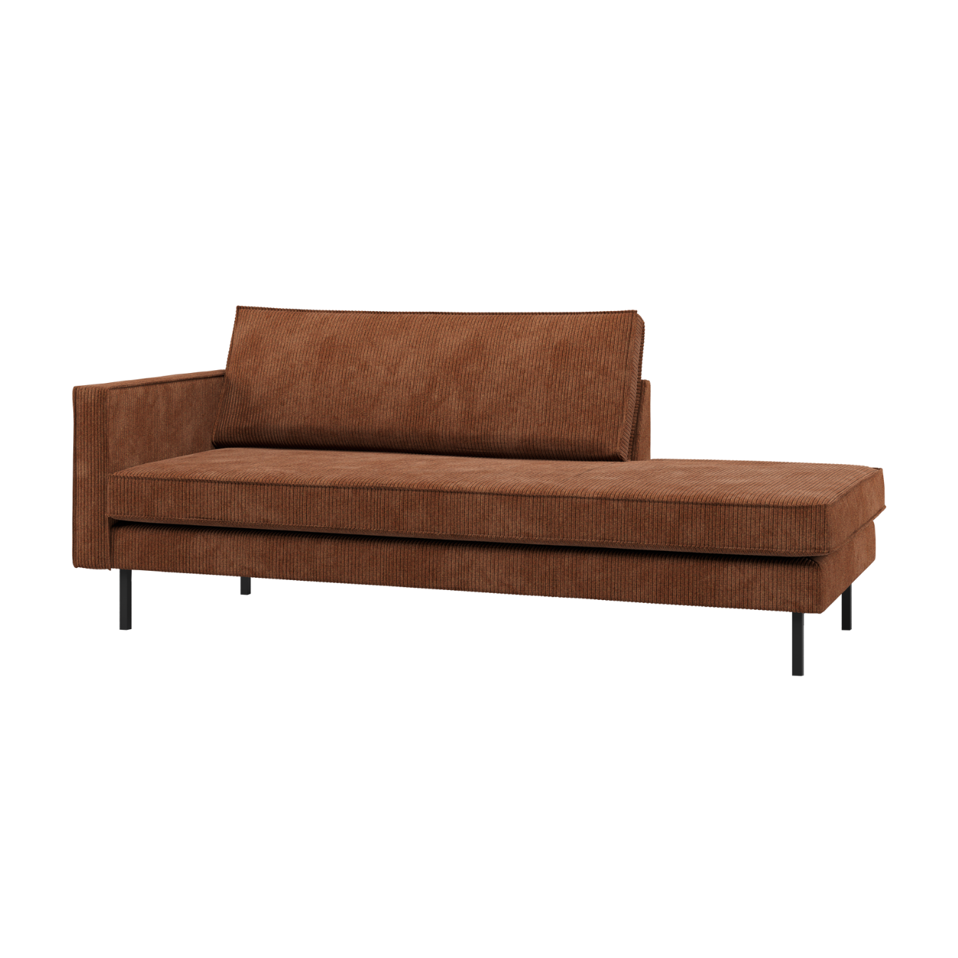 Left-facing RODEO chaise longue in rusty brown corduroy