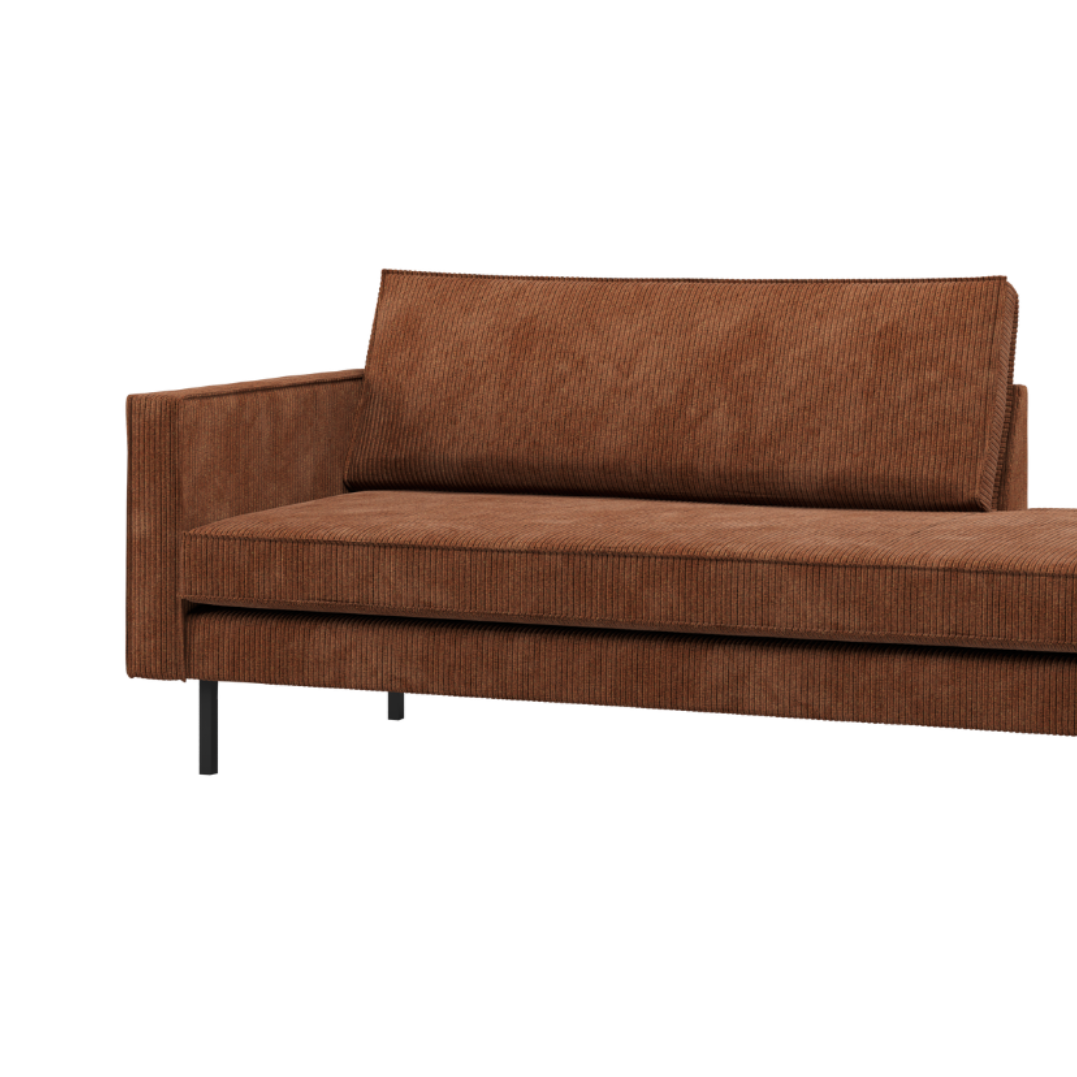 Left-facing RODEO chaise longue in rusty brown corduroy