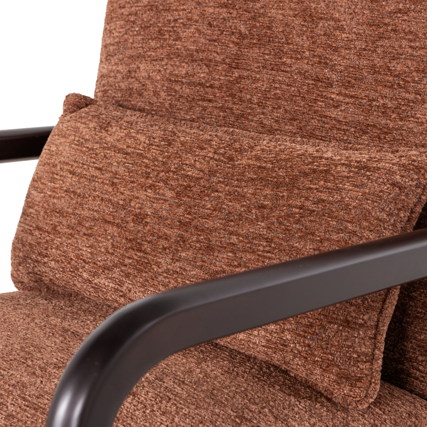 MARK Armchair in Brown Chenille with Black Base