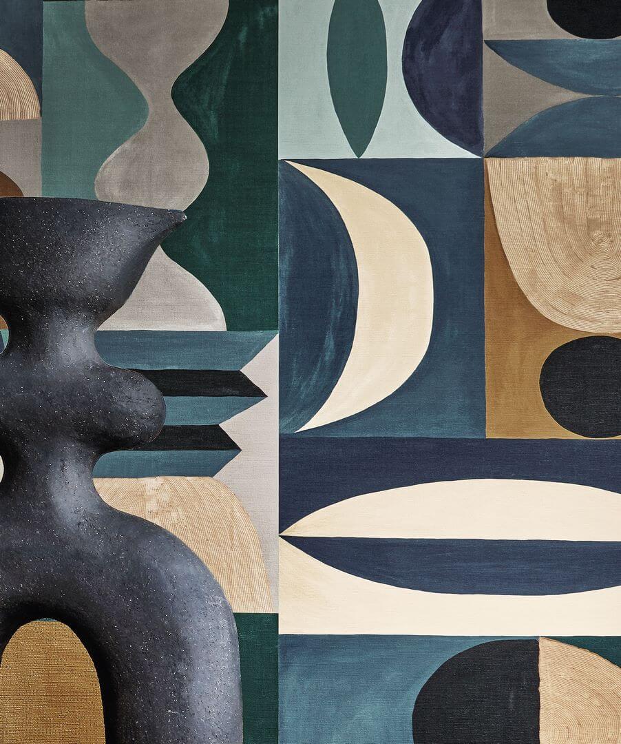 Mural with geometric pattern MODELAGE - BLUE/CELEDON blue with celadon