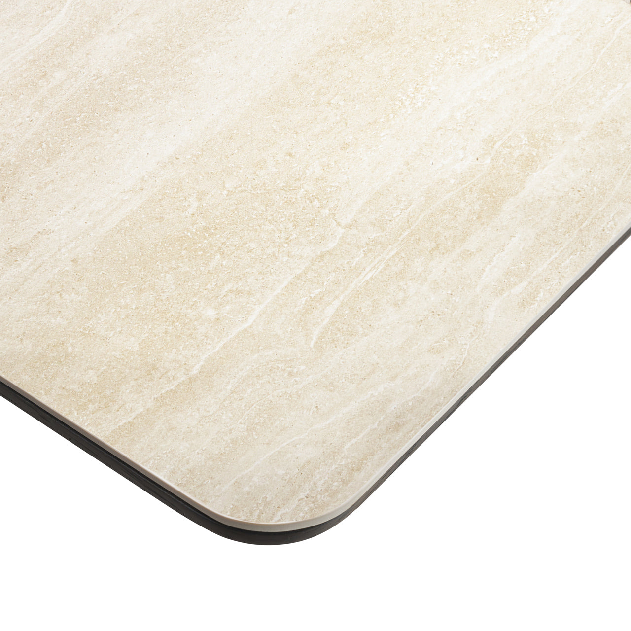 RITZ Square Bar Table Brown Oak Veneer with Beige Ceramic Top