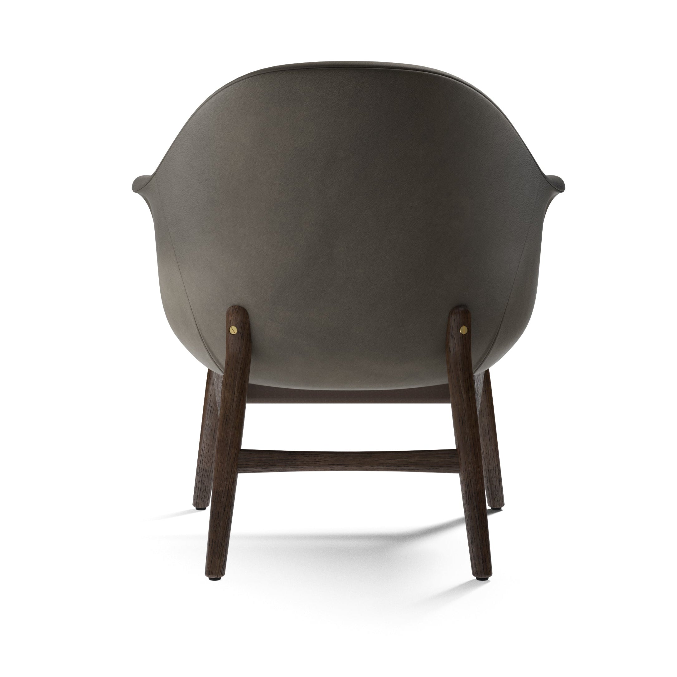 Křeslo HARBOUR šedá kůže s tmavě dubovým podstavcem