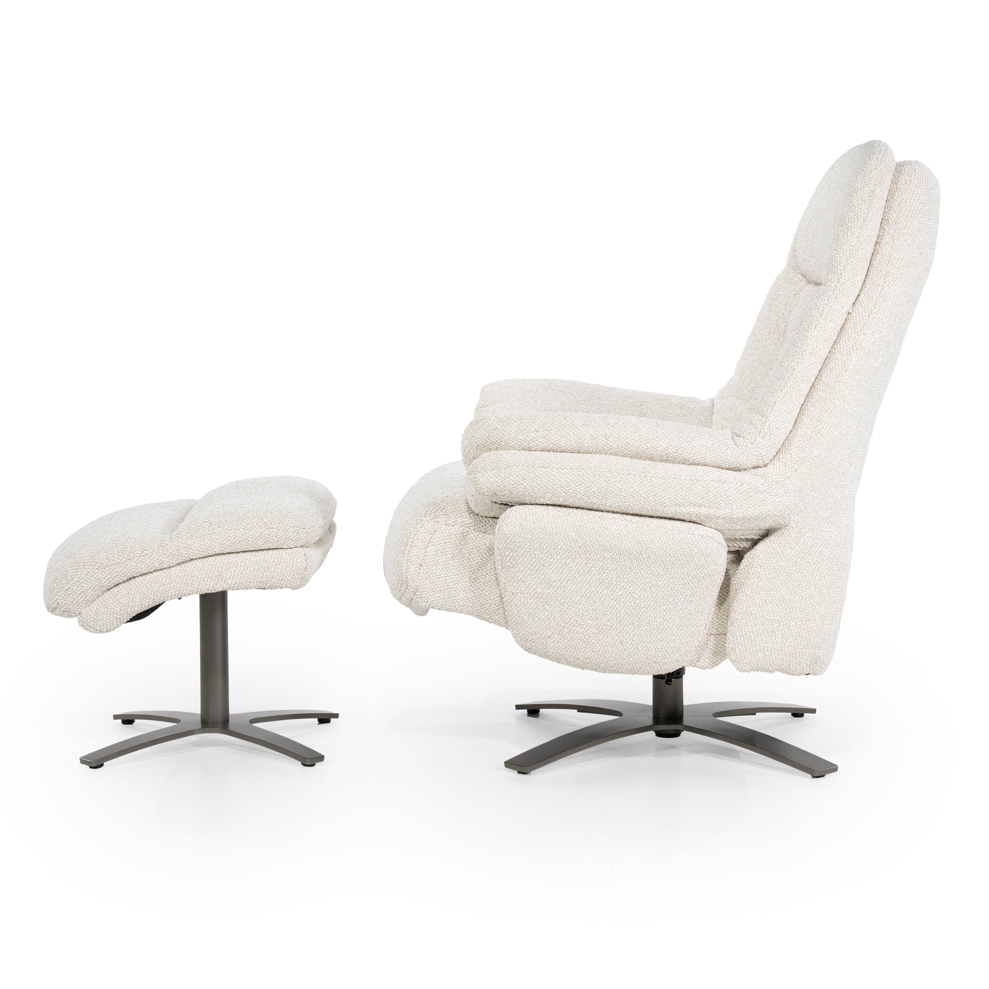 CALEB beige armchair with black base and footrest