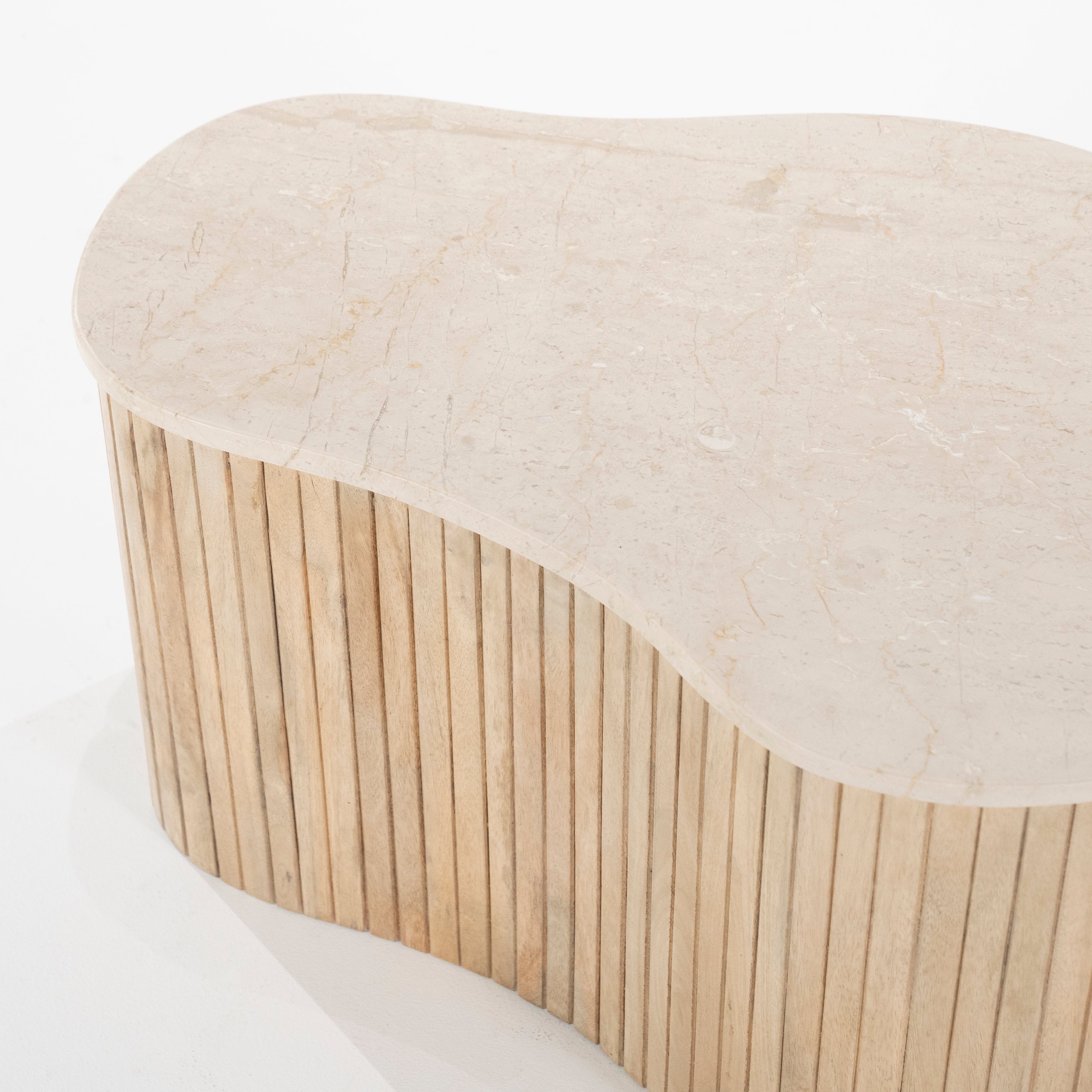 Stolik kawowy KIRA drewno mango z marmurowym blatem