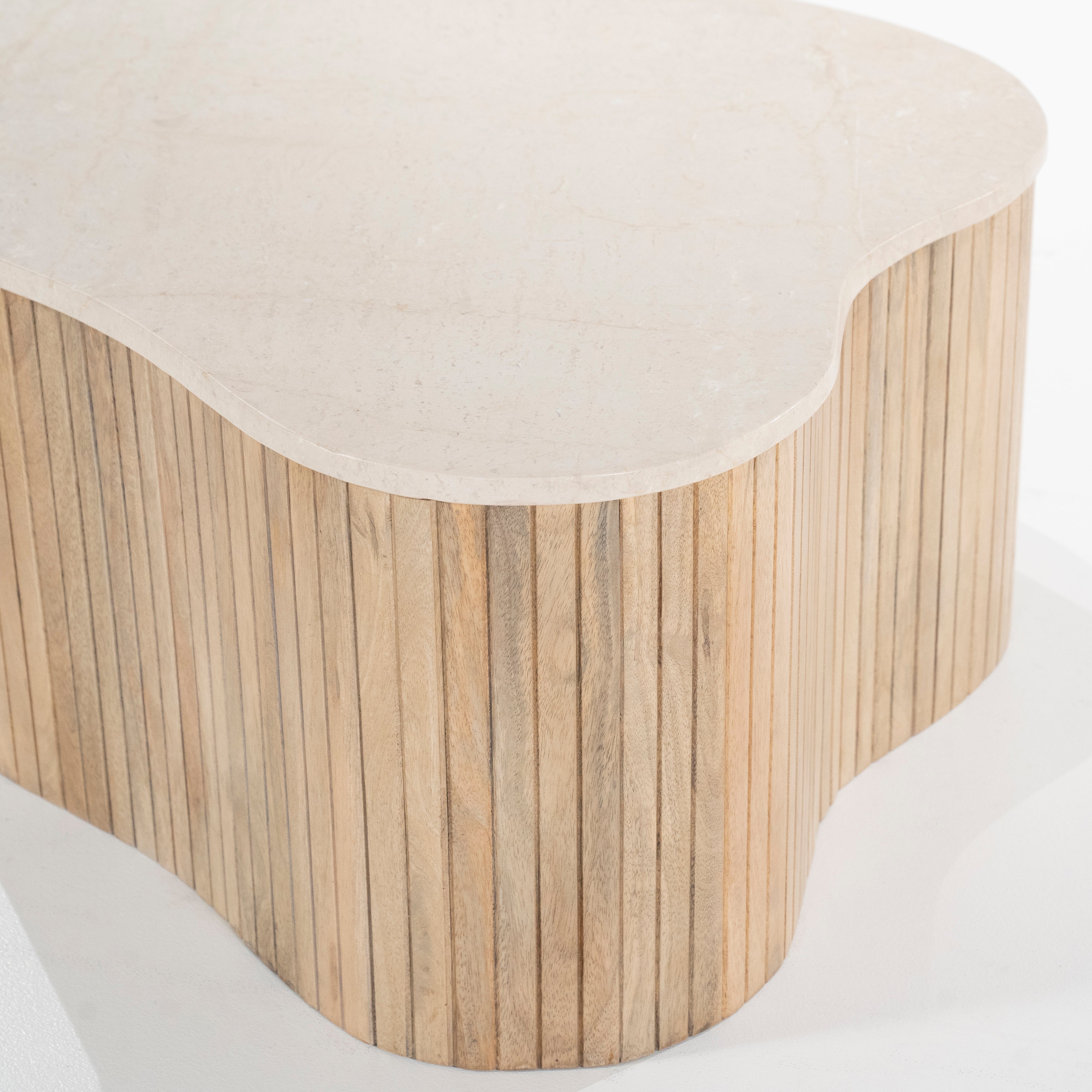 Stolik kawowy KIRA drewno mango z marmurowym blatem