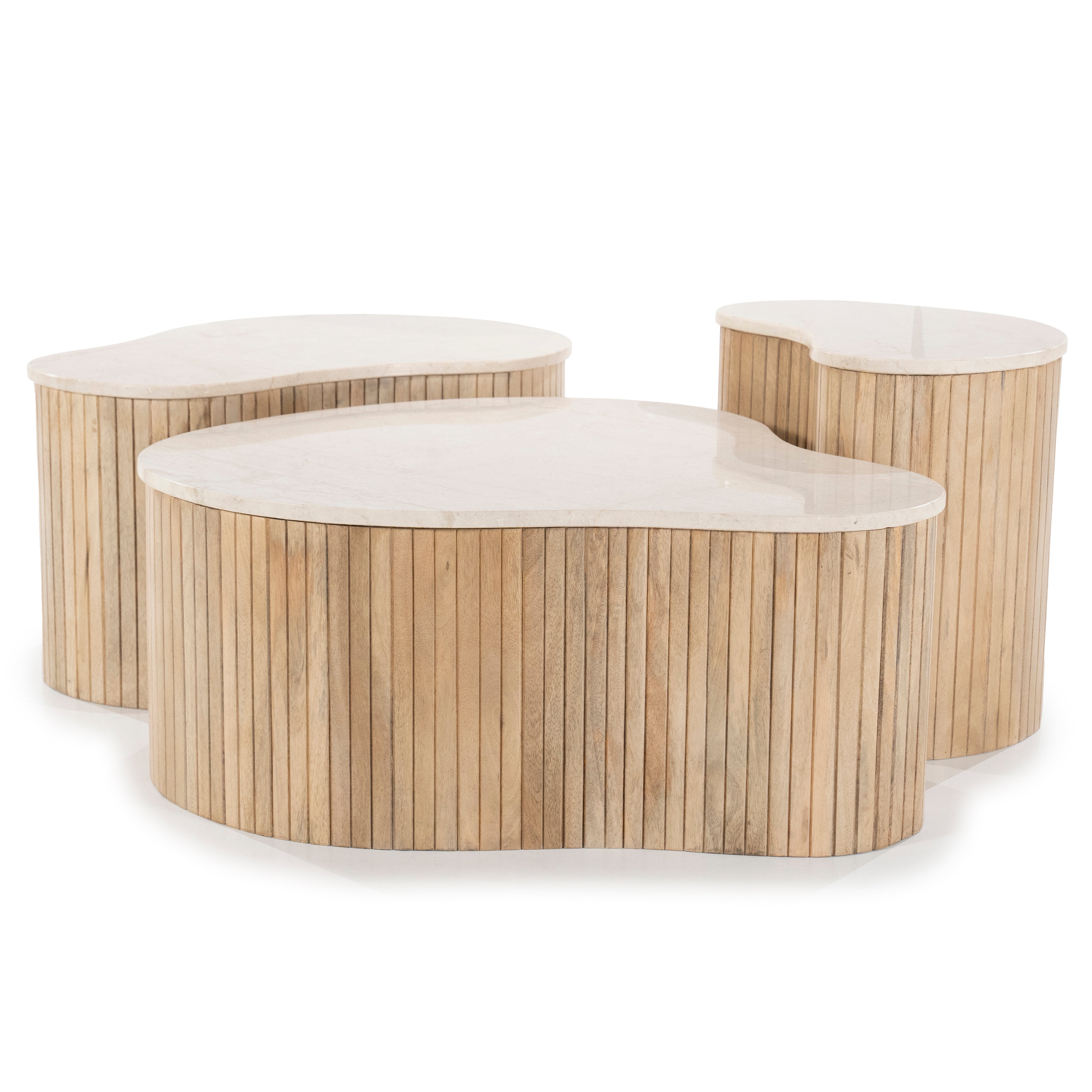 Stolik kawowy KIRA drewno mango z marmurowym blatem