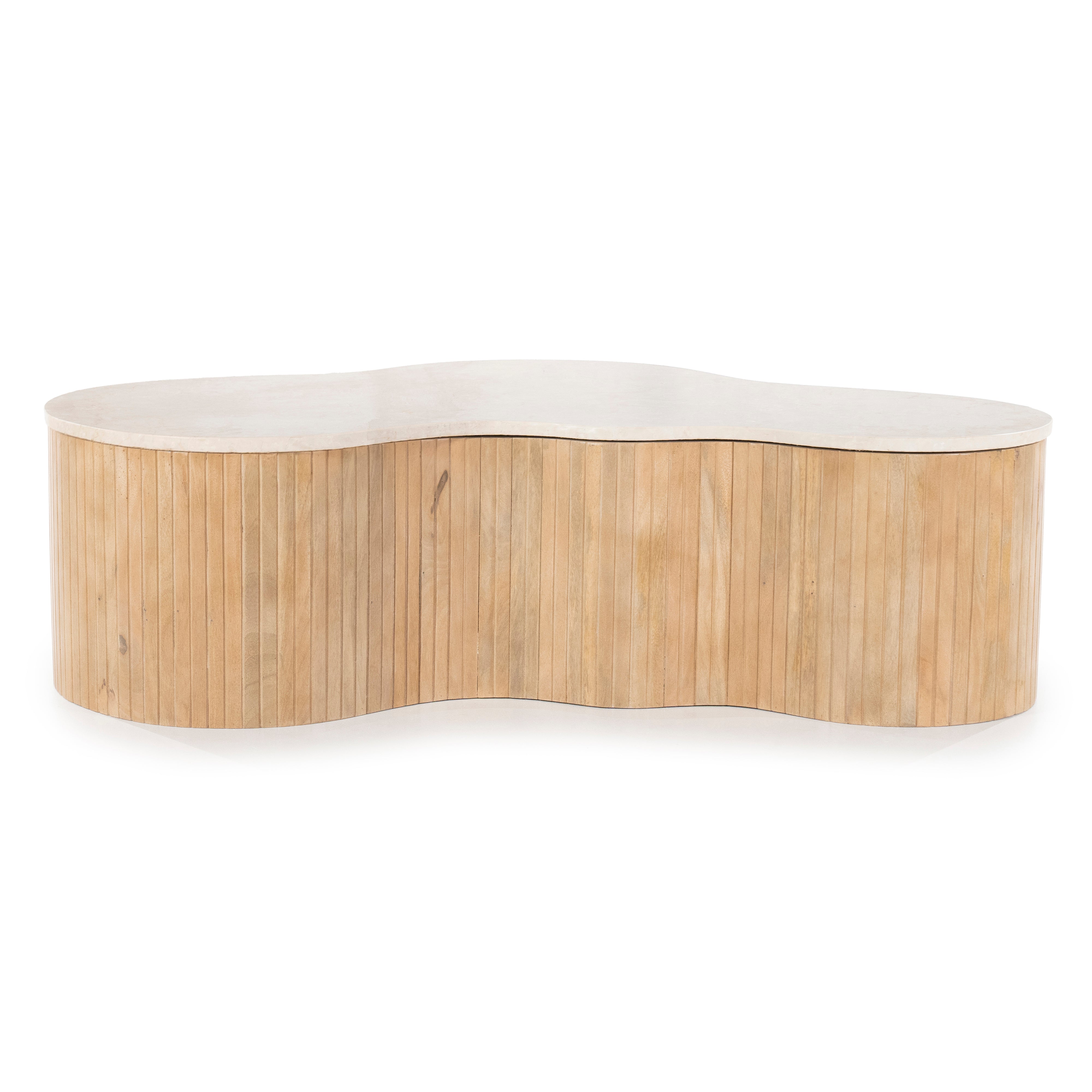 Stolik kawowy KIRA drewno mango z marmurowym blatem