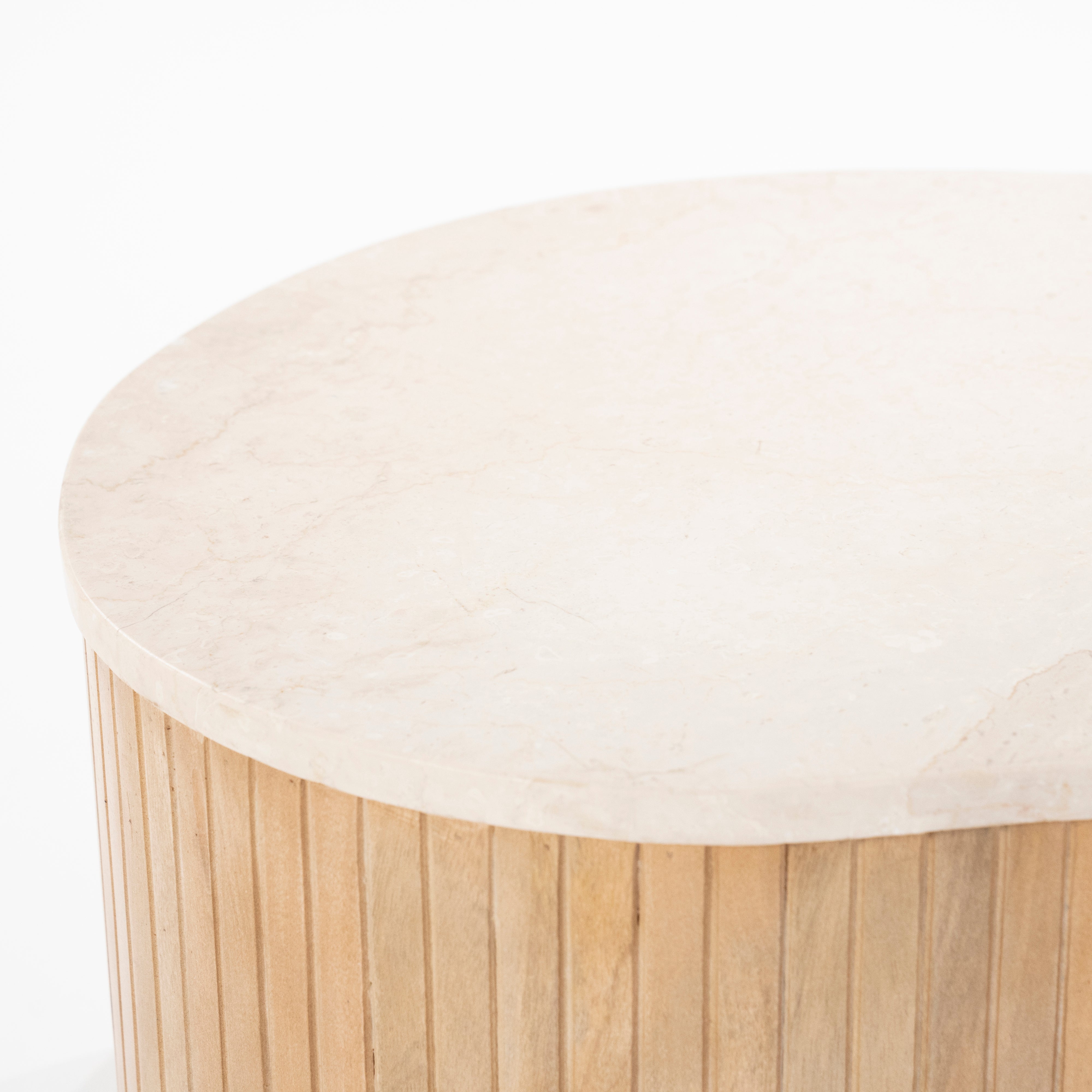 Stolik kawowy KIRA drewno mango z marmurowym blatem