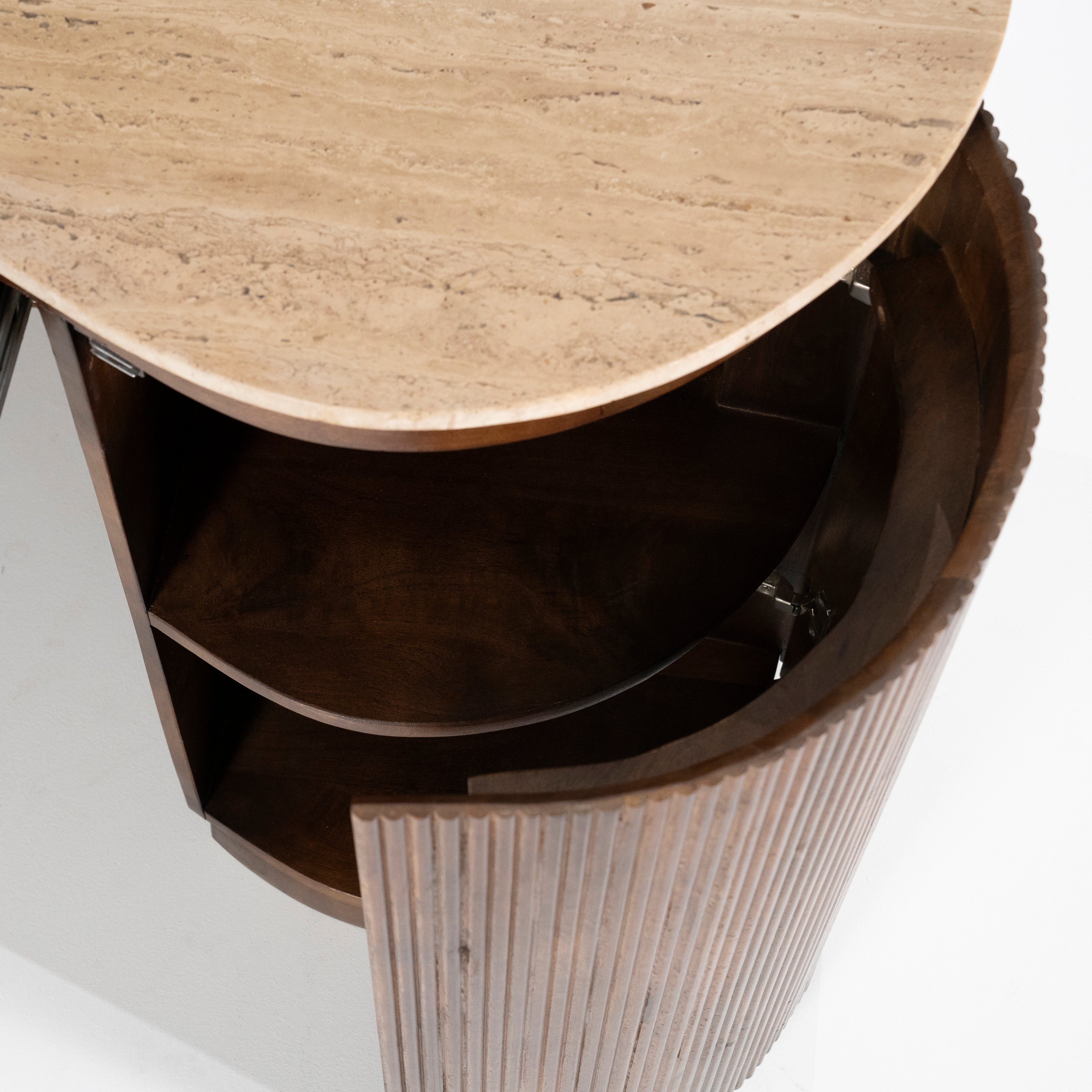 MARI desk made of mango wood with a travertine top