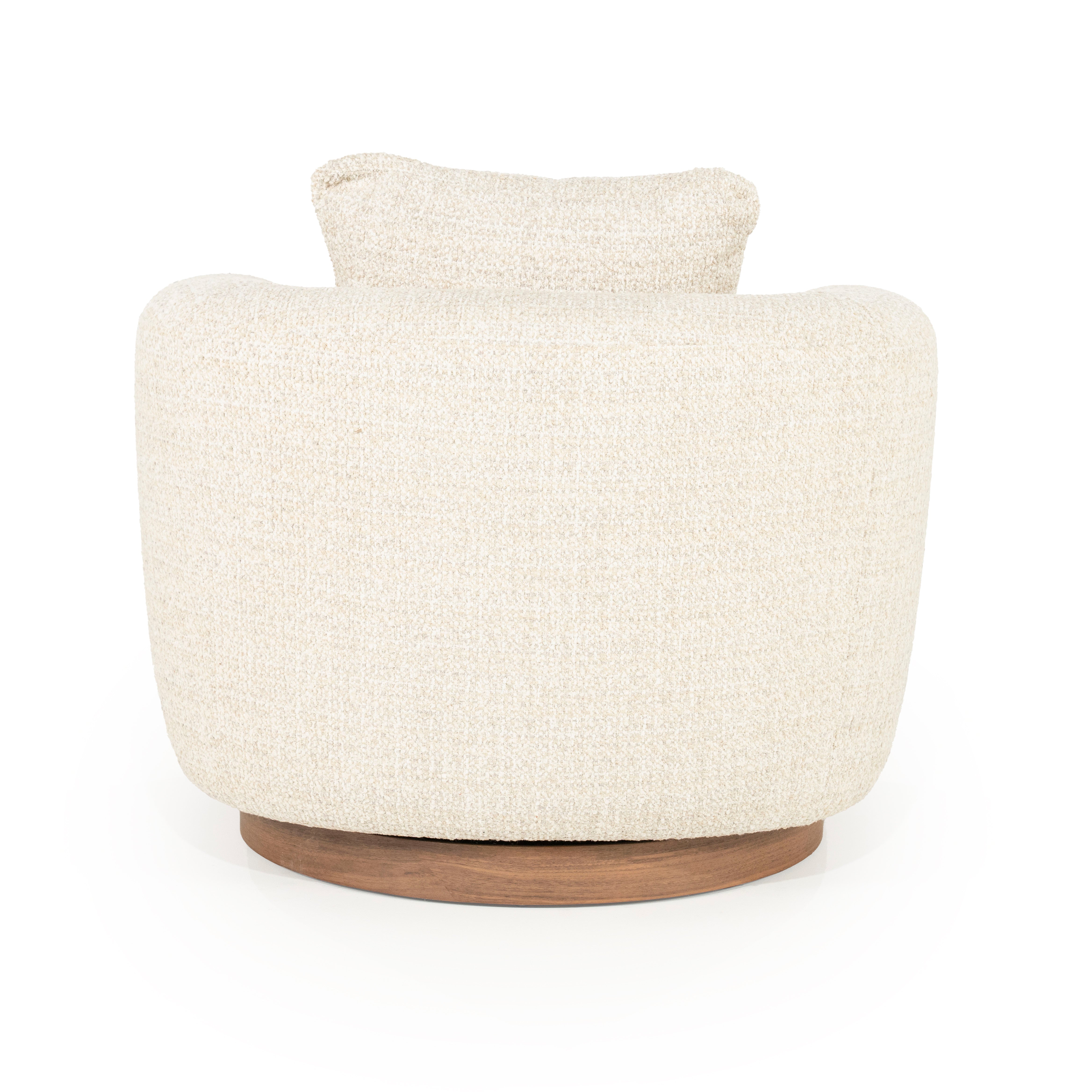 Fotel obrotowy JORDAN jasnobeżowy z drewnianą podstawą