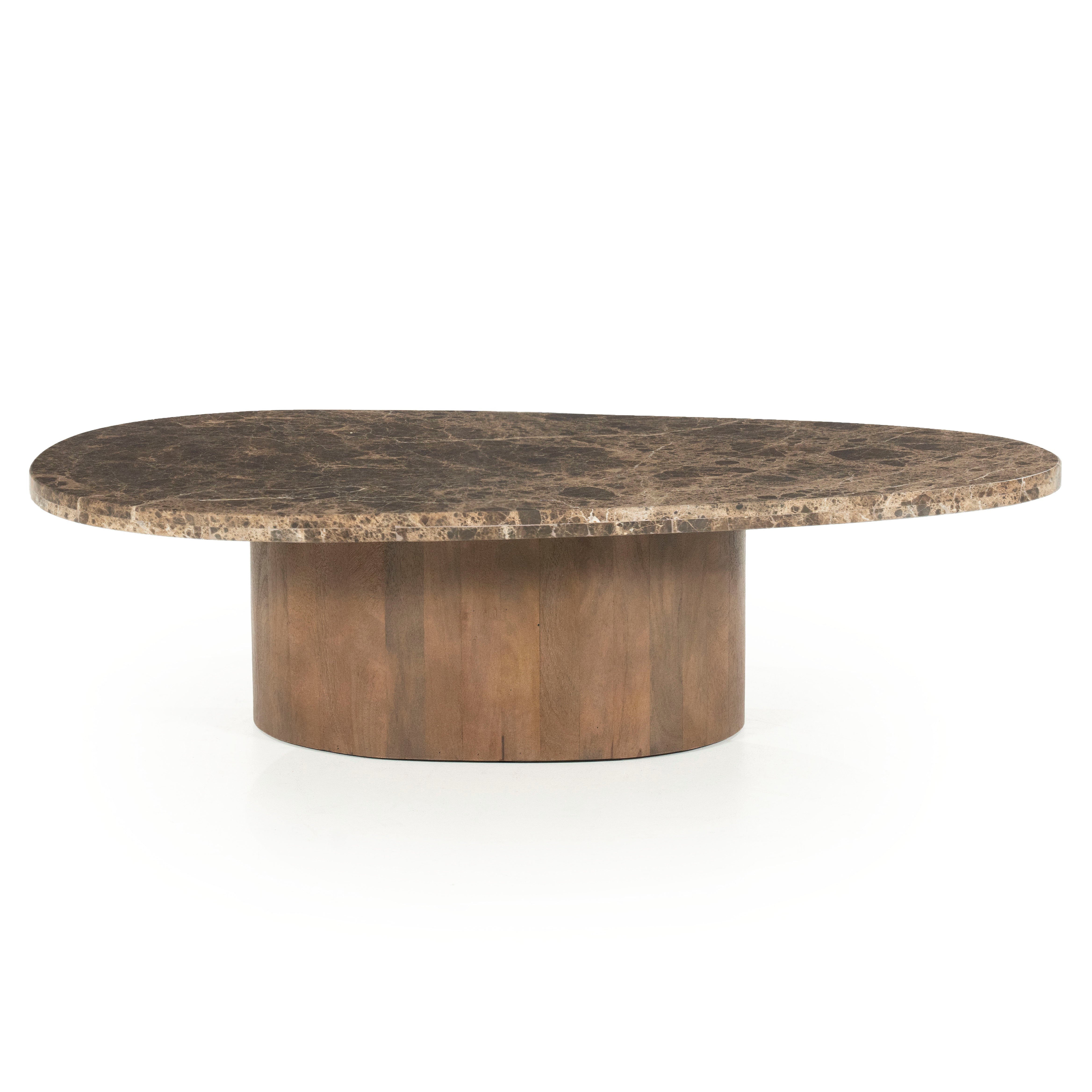 Stolik kawowy BRADLEY ciemnobrązowy marmur z drewnianą podstawą