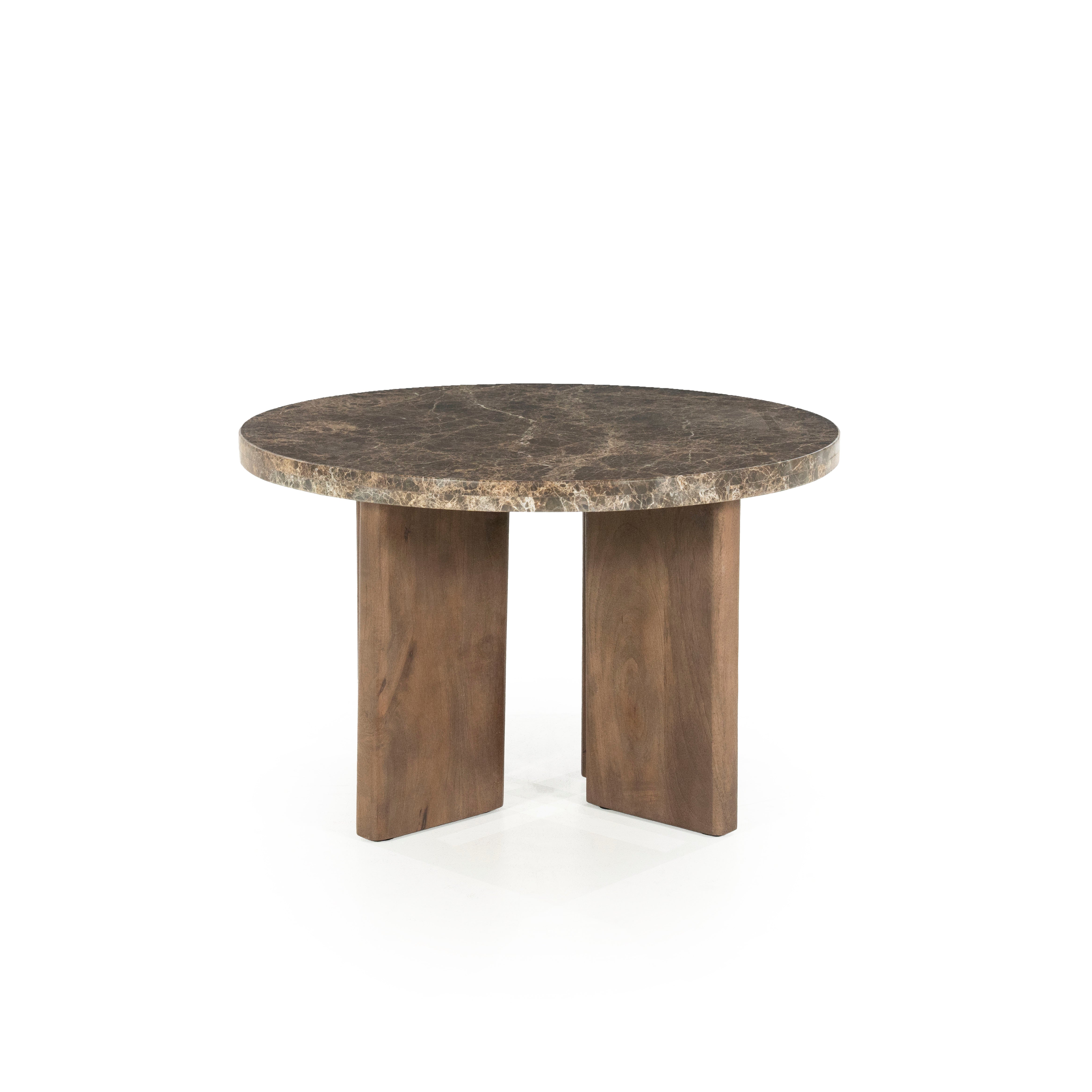 LANDO side table dark brown marble with wooden base