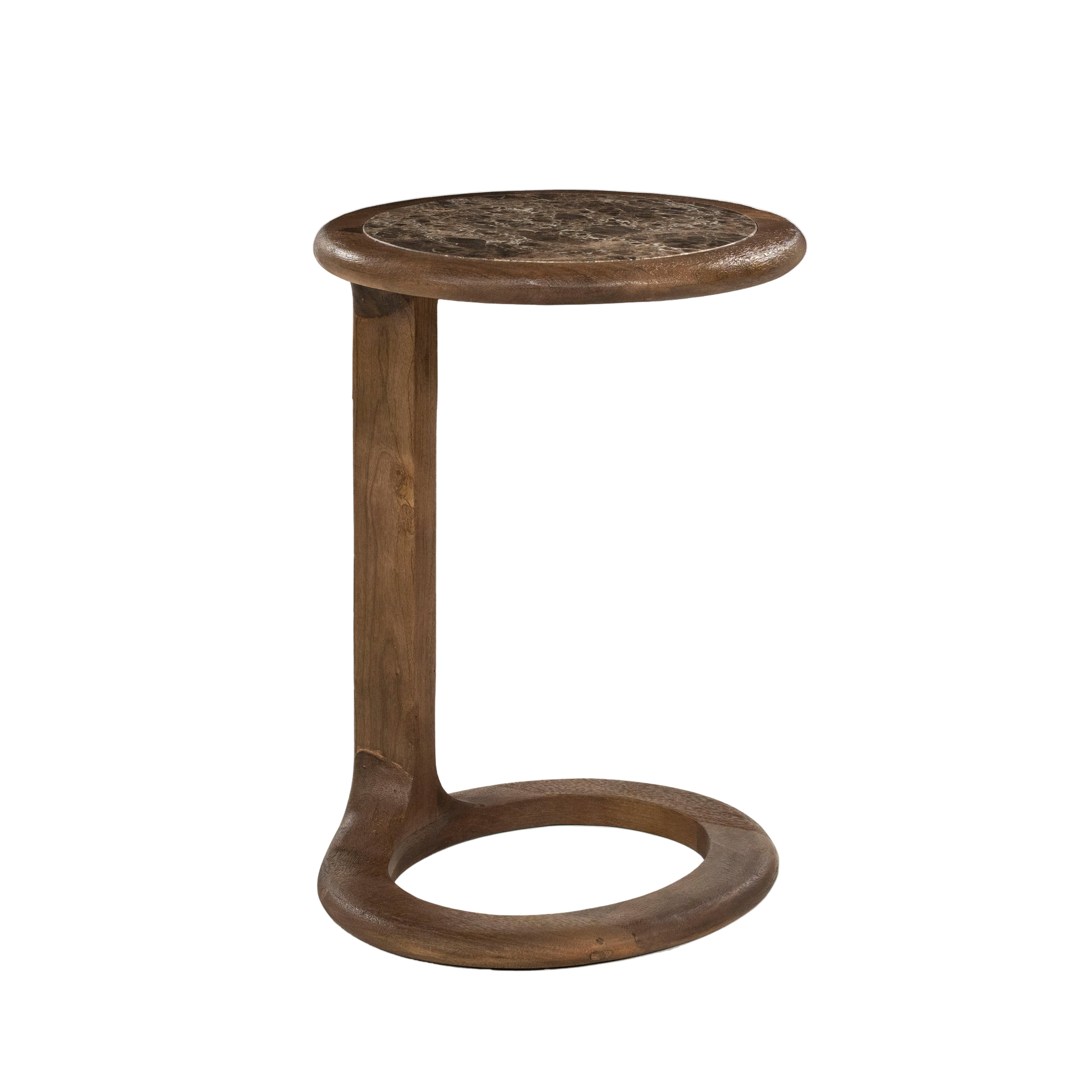 VITO Side Table Brown Marble with Wooden Base