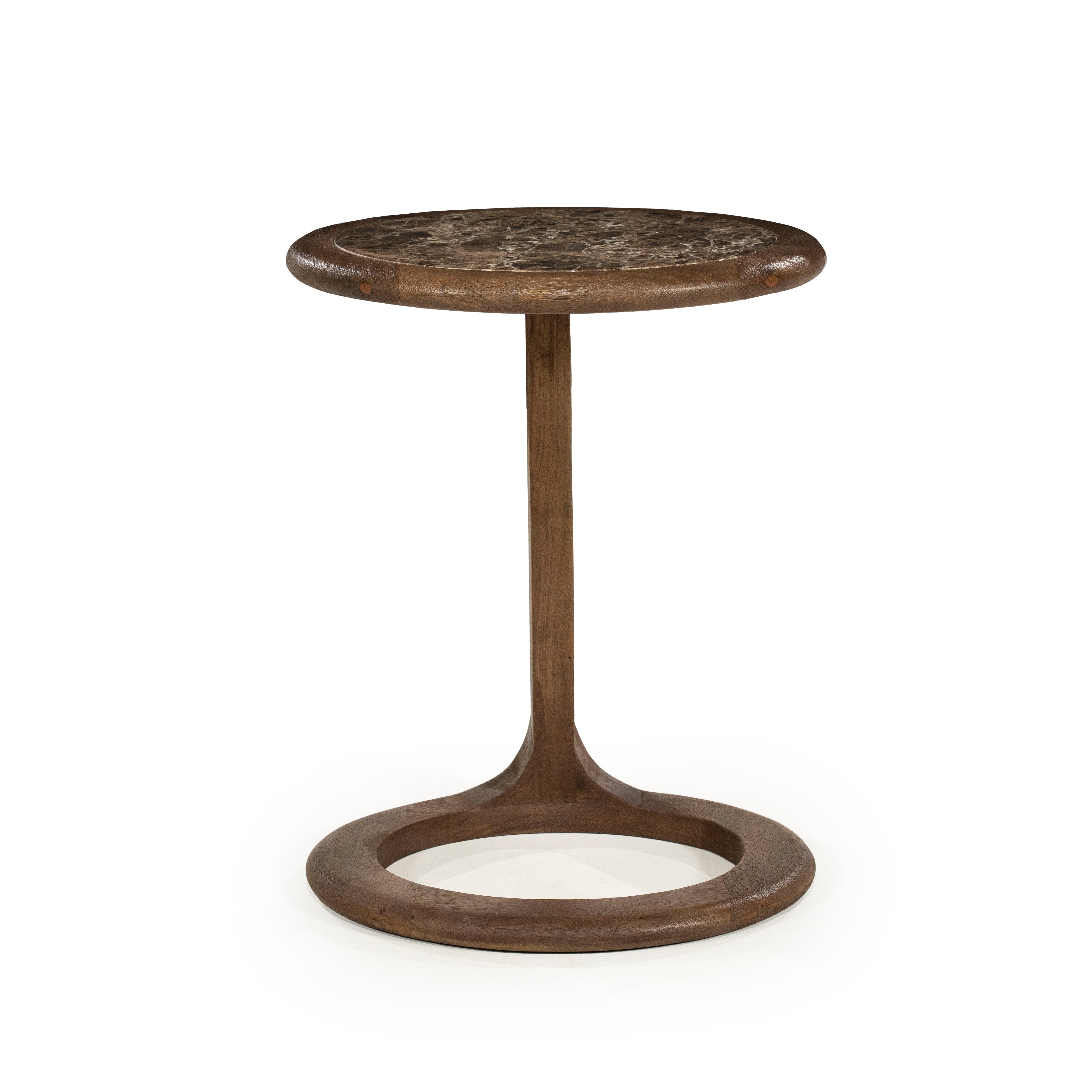 VITO Side Table Brown Marble with Wooden Base