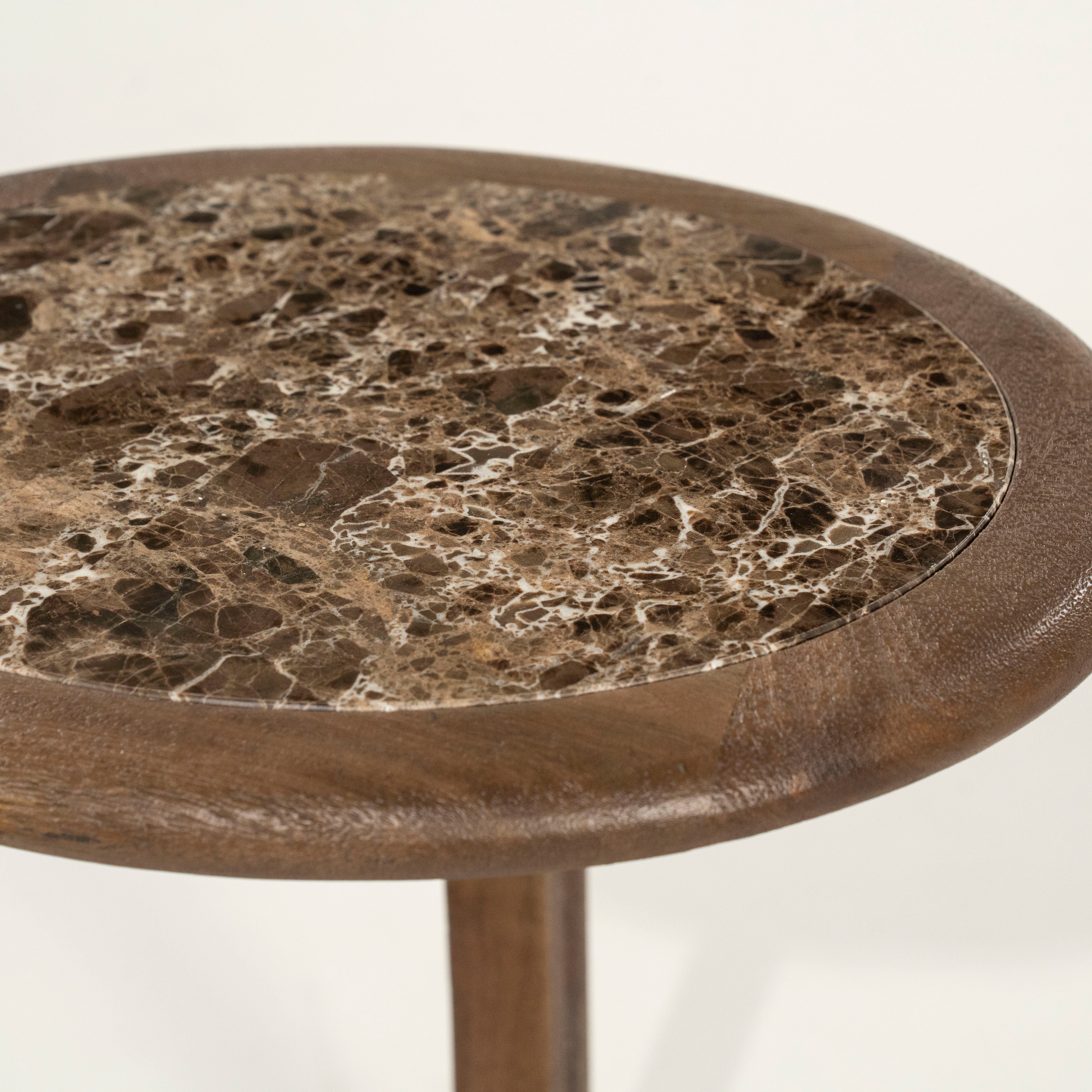 VITO Side Table Brown Marble with Wooden Base