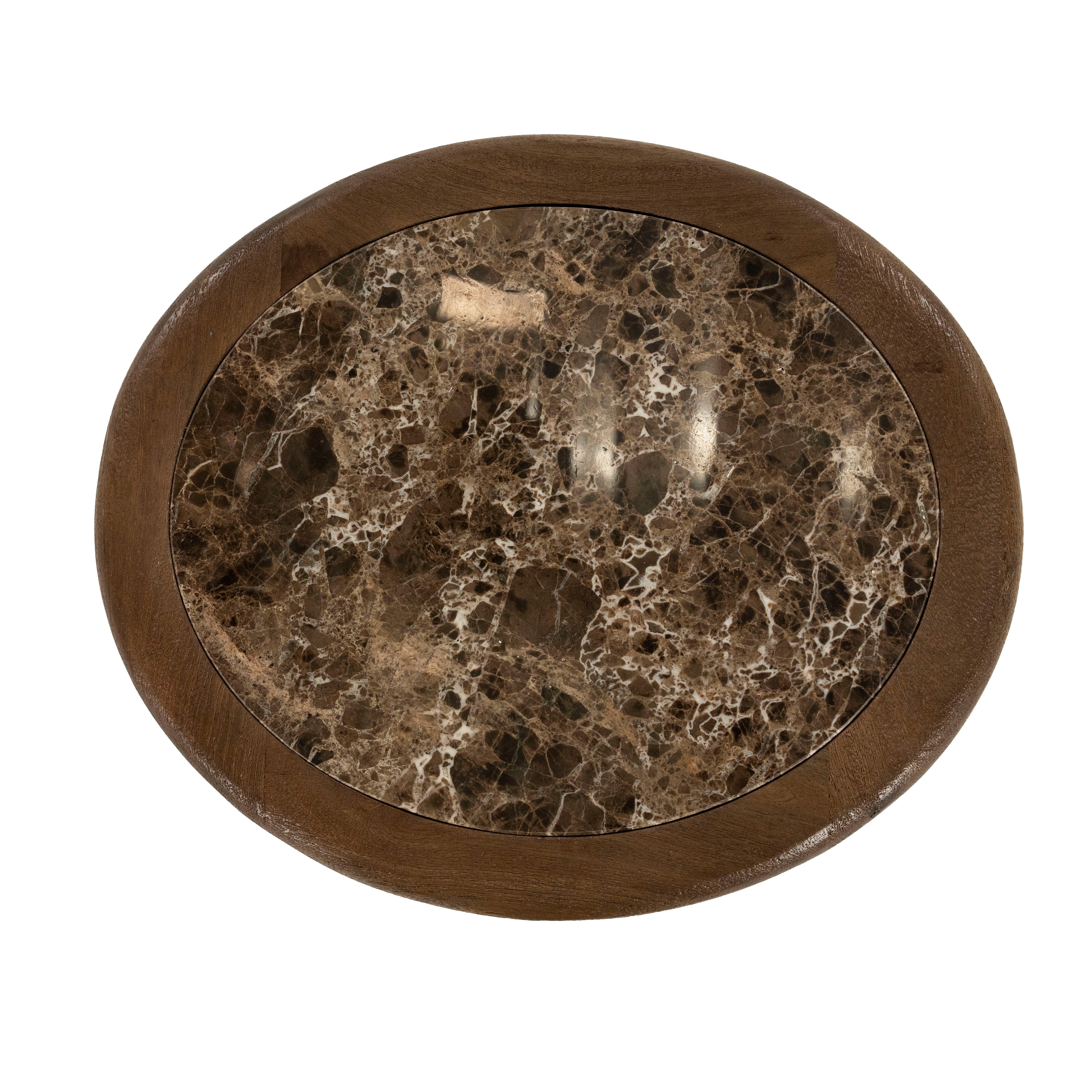 VITO Side Table Brown Marble with Wooden Base