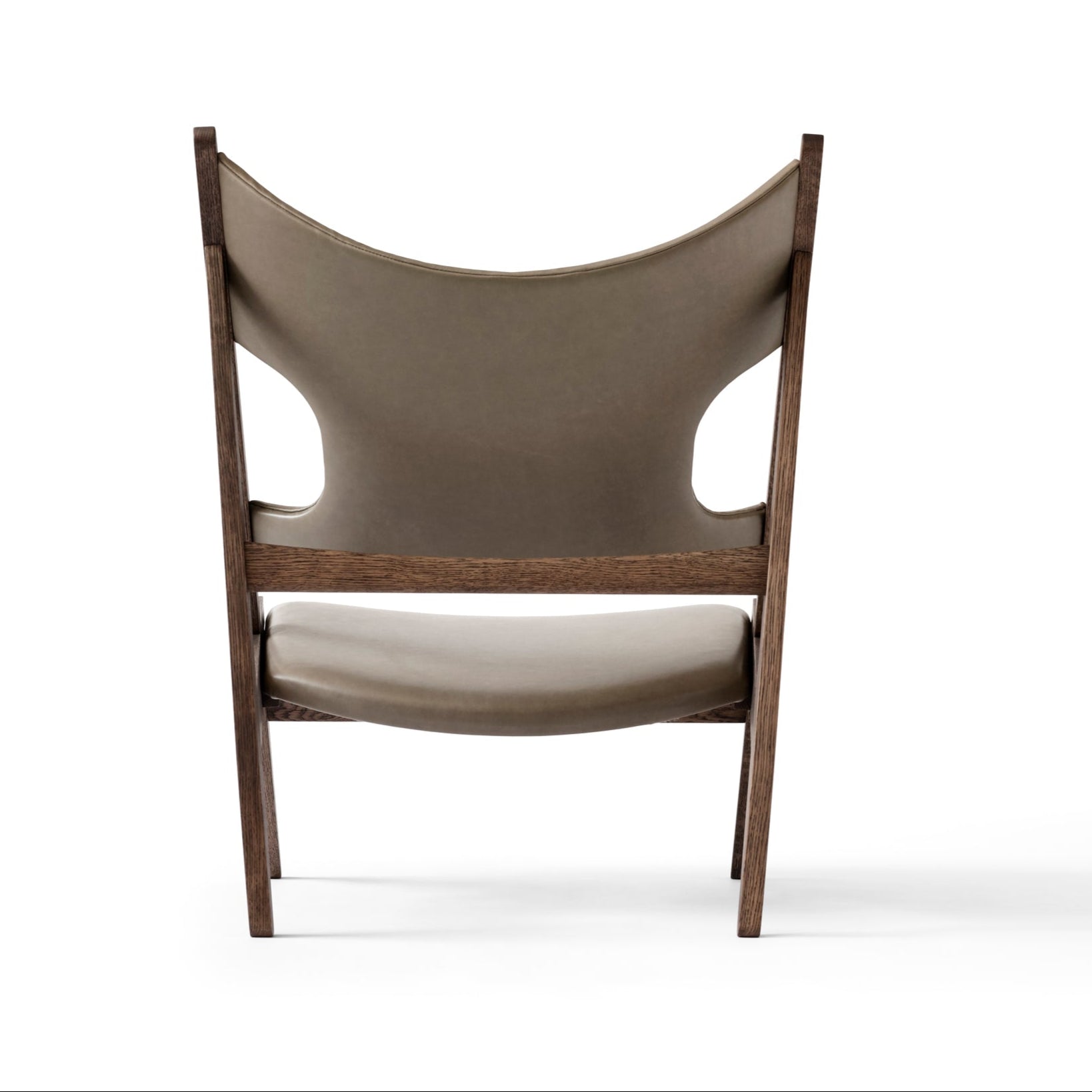 KNITTING armchair gray leather with dark oak base