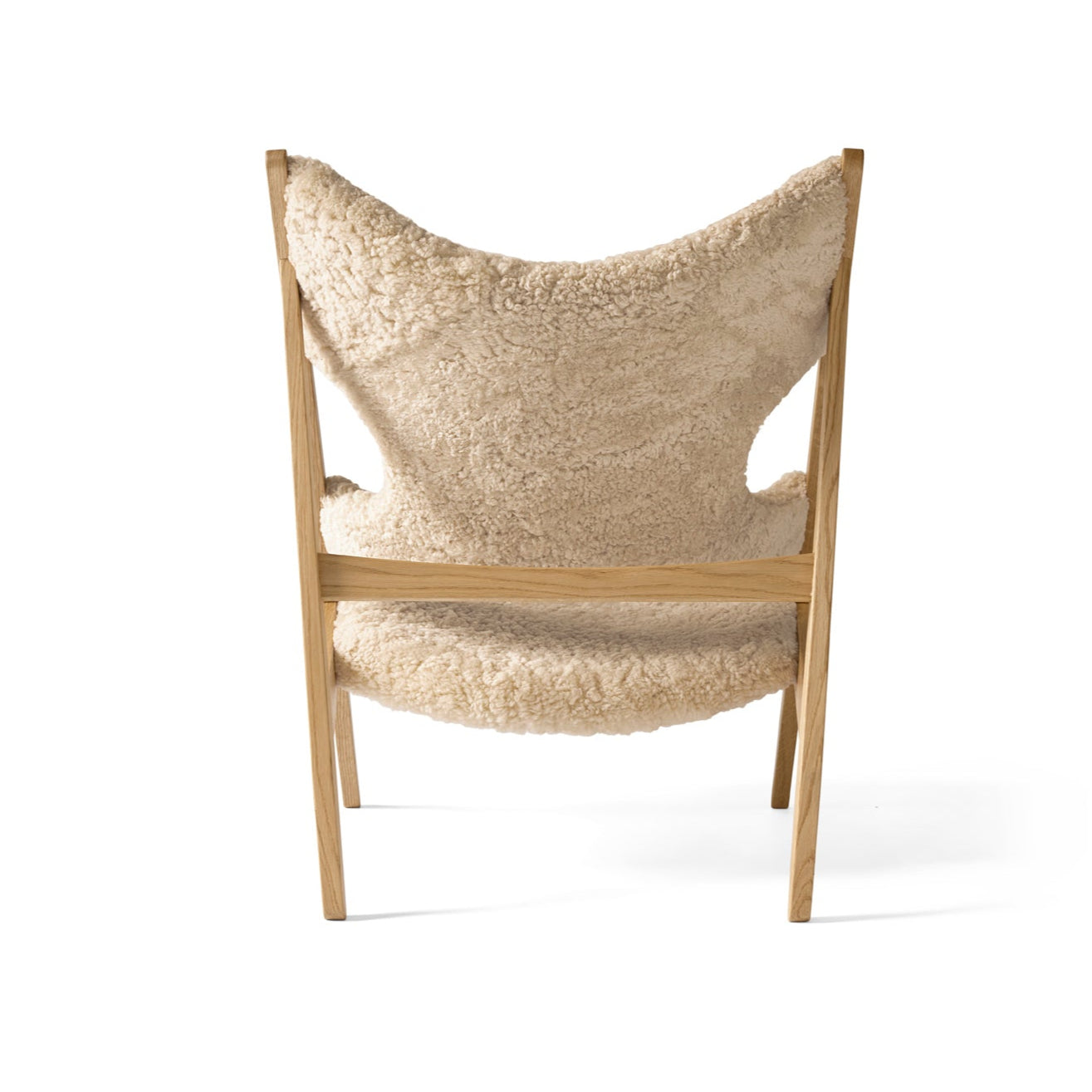 KNITTING Armchair with Sheepskin and Oak Base