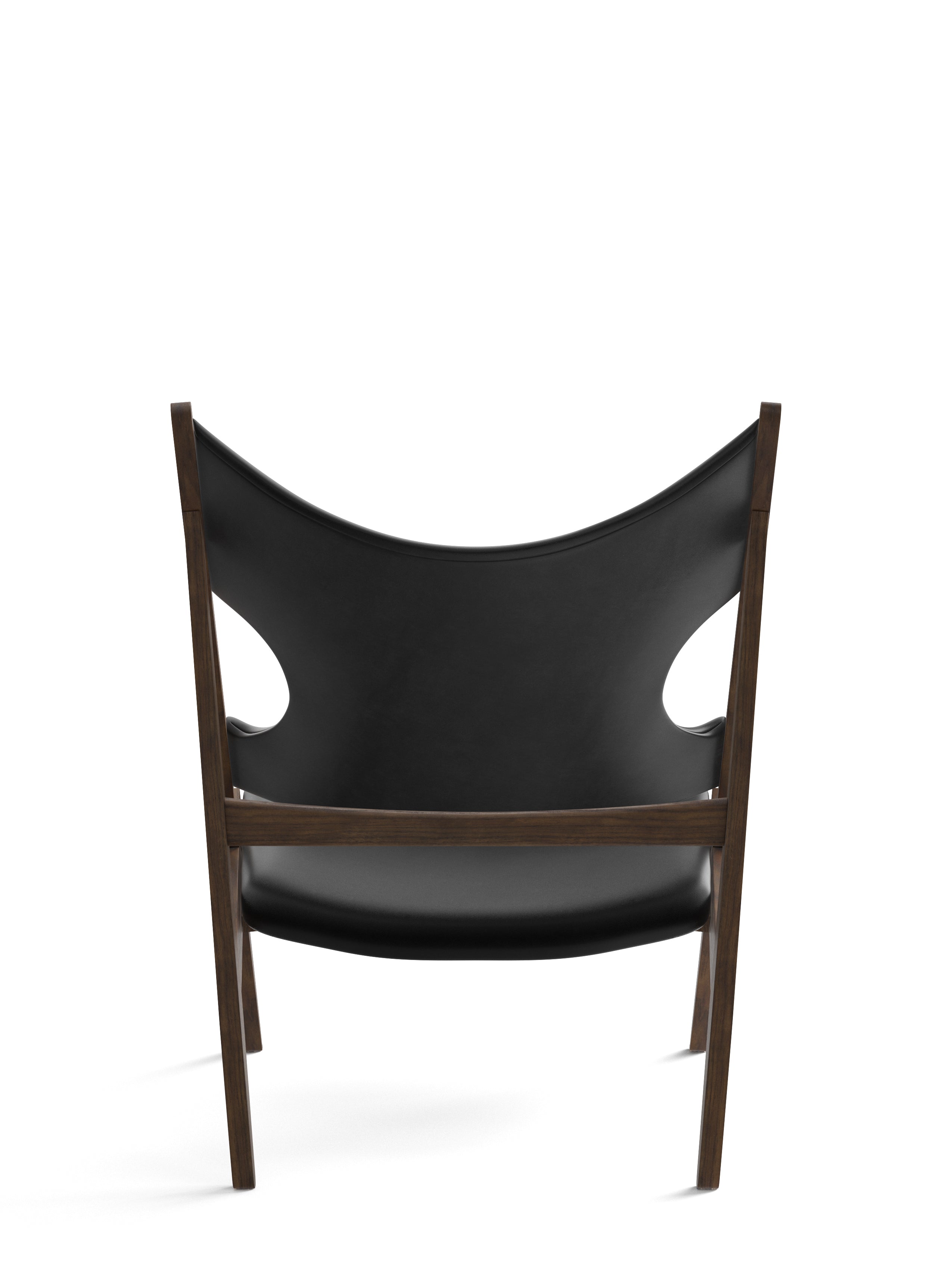 KNITTING armchair black leather with walnut base