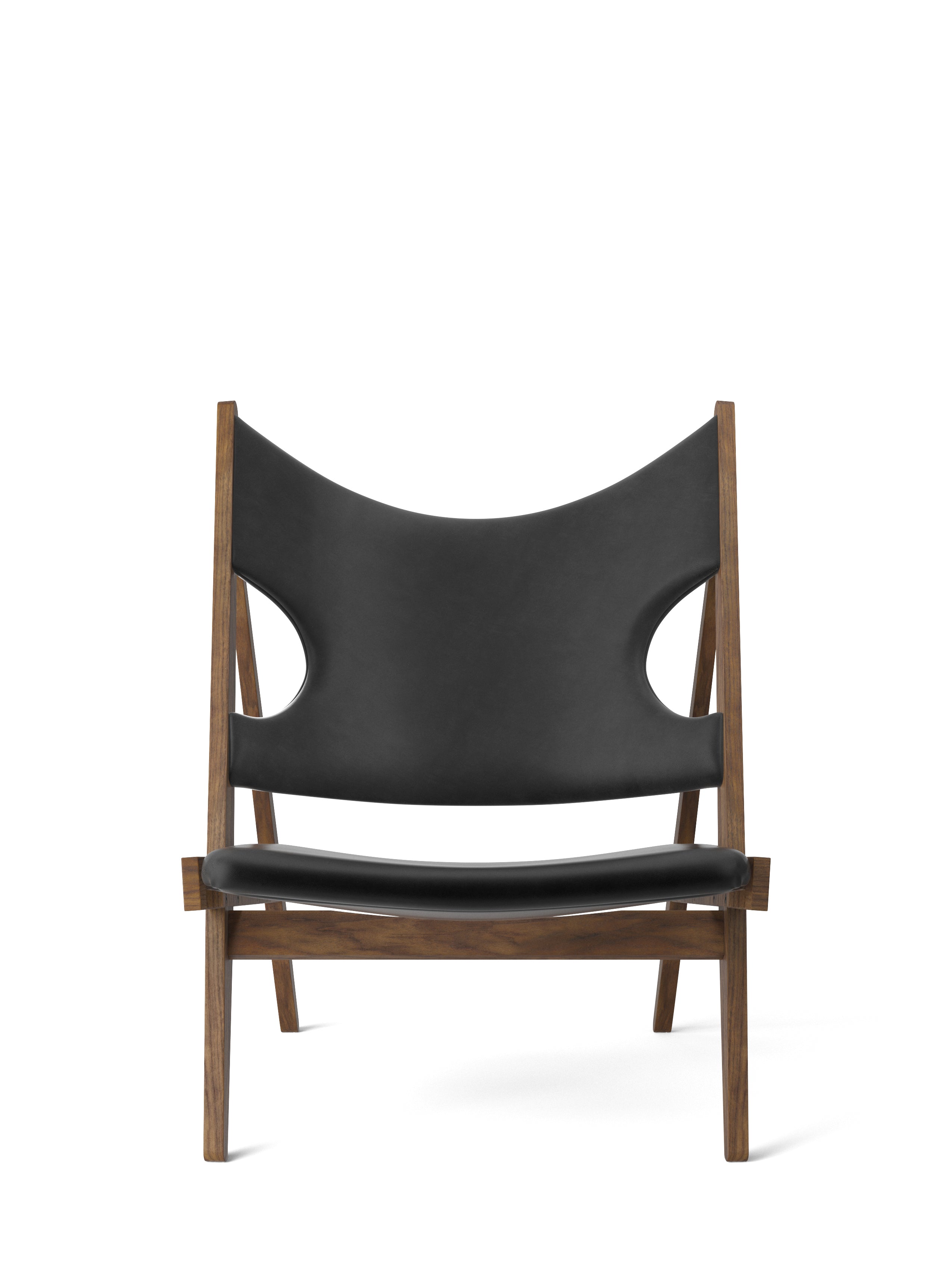 KNITTING armchair black leather with walnut base