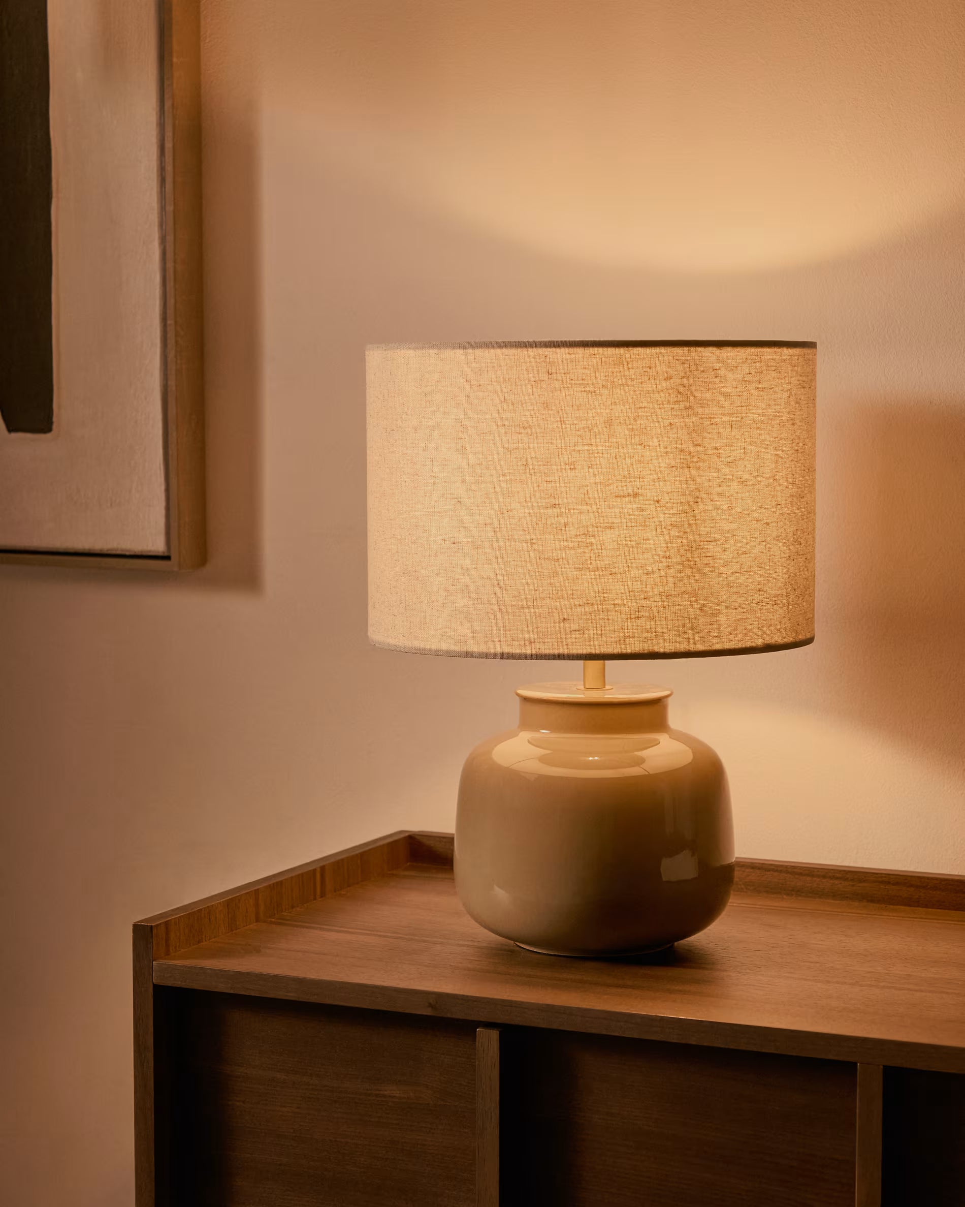 Table lamp TAY beige shade with green base