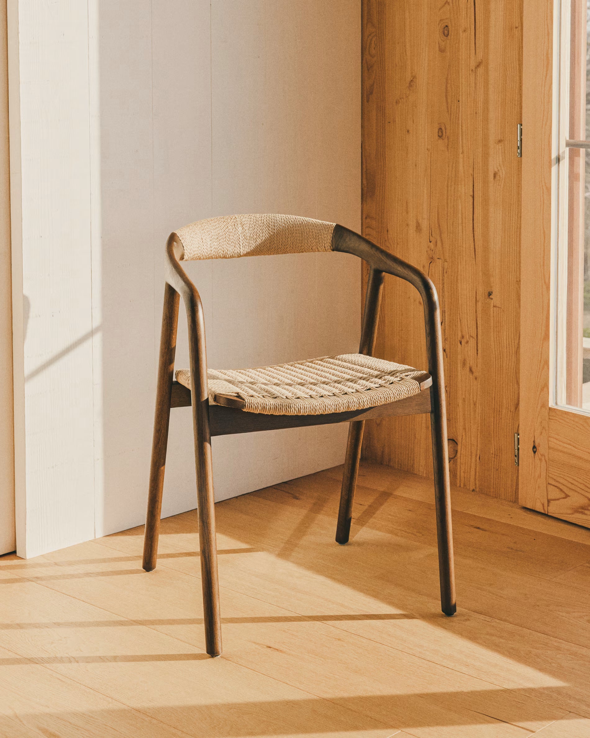 DERILE Chair in Beige with Wooden Base