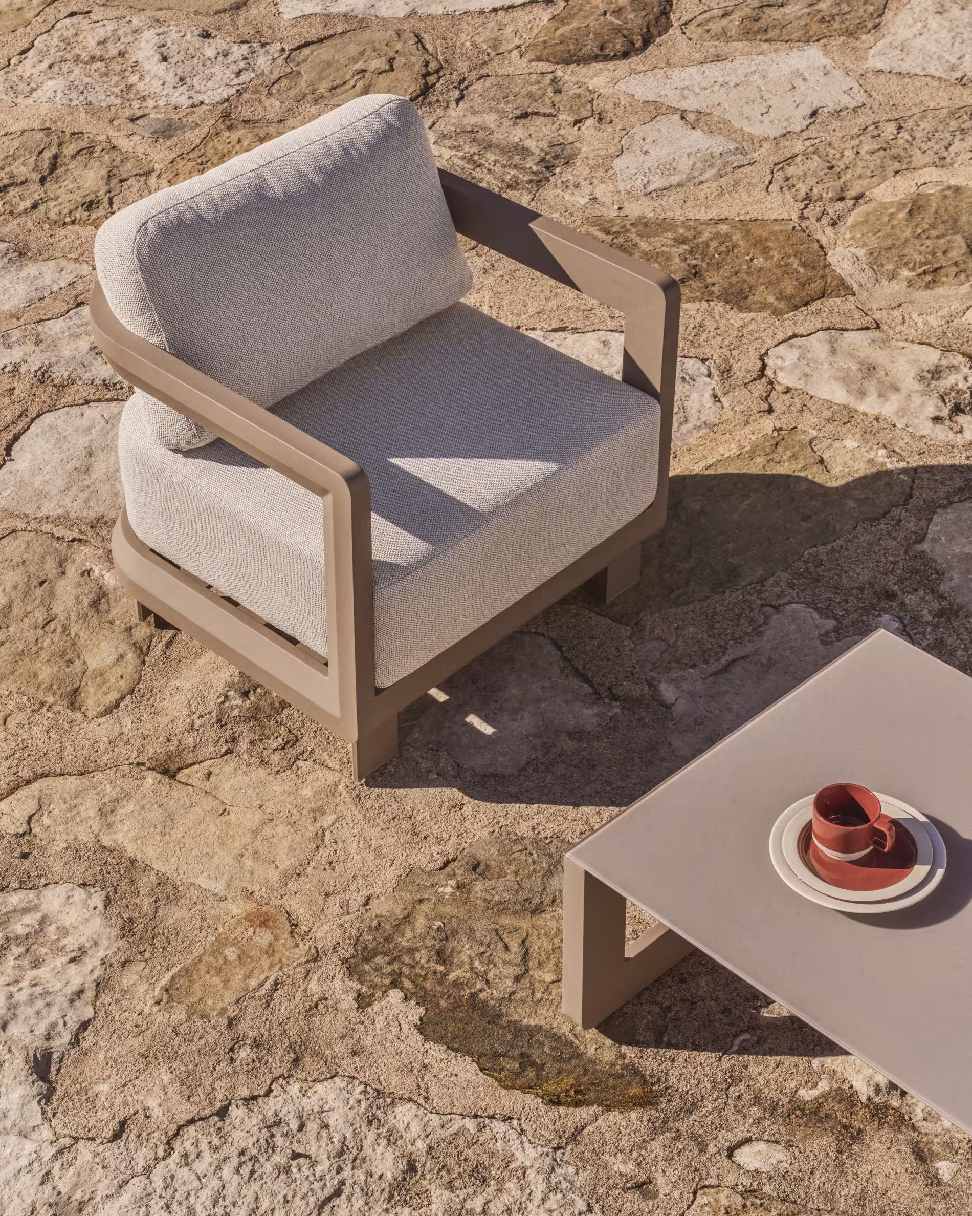 NERANO Light Beige Garden Armchair with Gray Beige Base