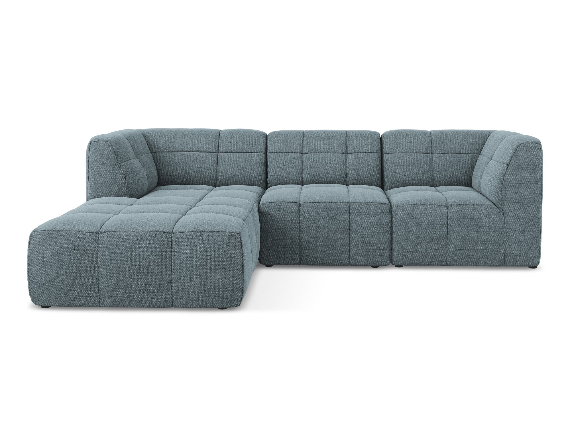 Left-facing modular sofa ALOHA in blue denim boucle, 3-seater