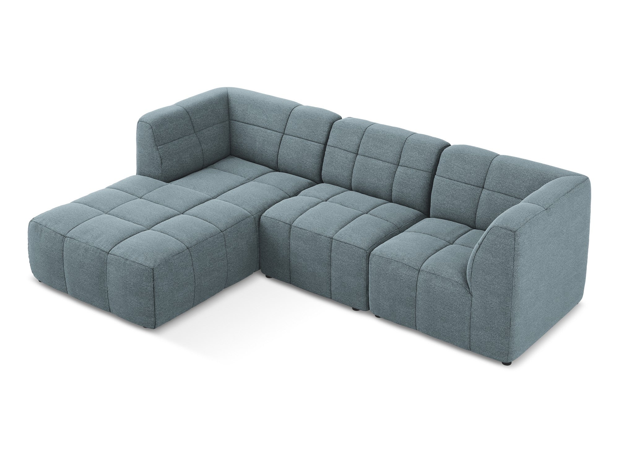 Left-facing modular sofa ALOHA in blue denim boucle, 3-seater