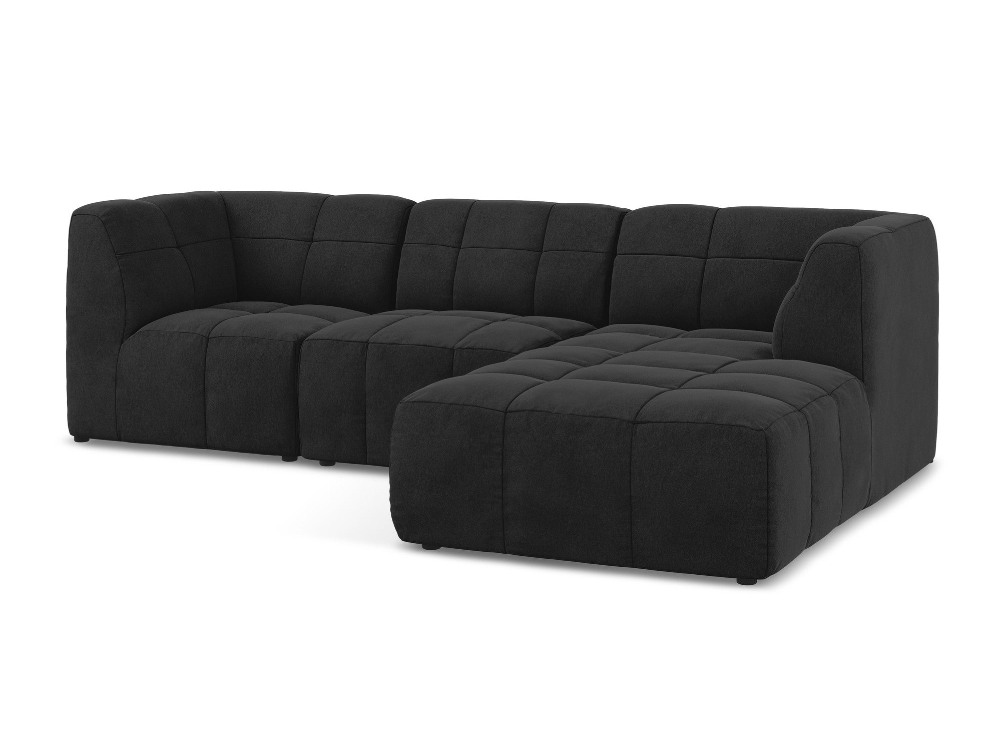 Black Right-Hand Velvet Modular Sofa for 3 People ALOHA