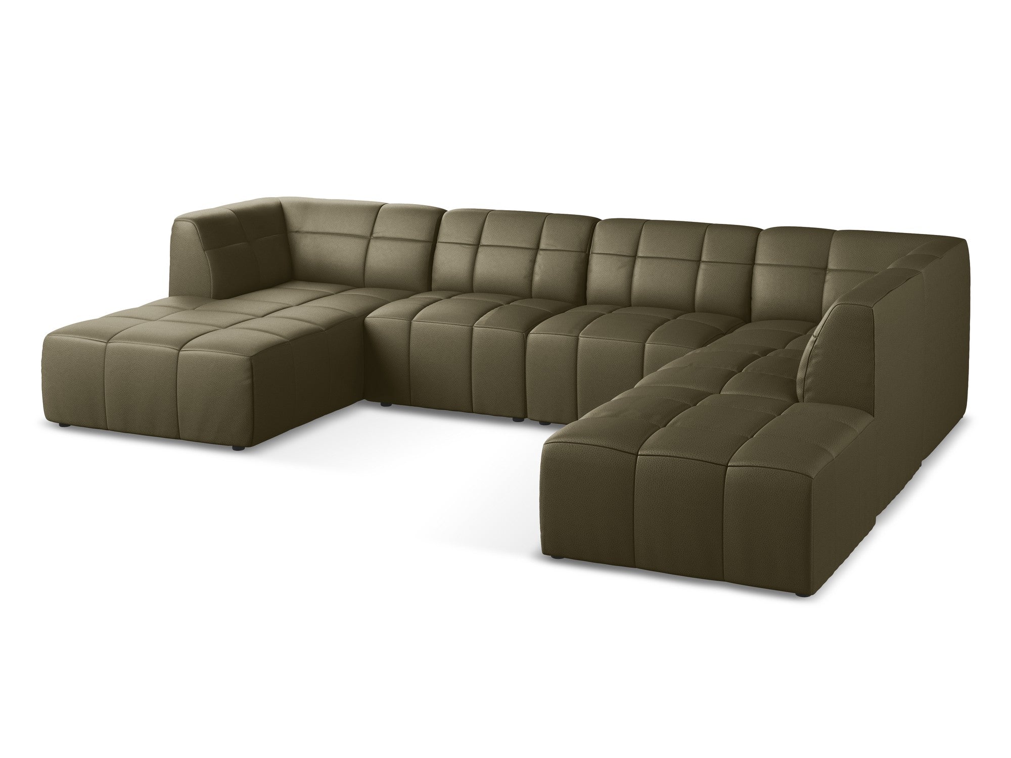 Modular panoramic corner sofa ALOHA in olive eco-leather