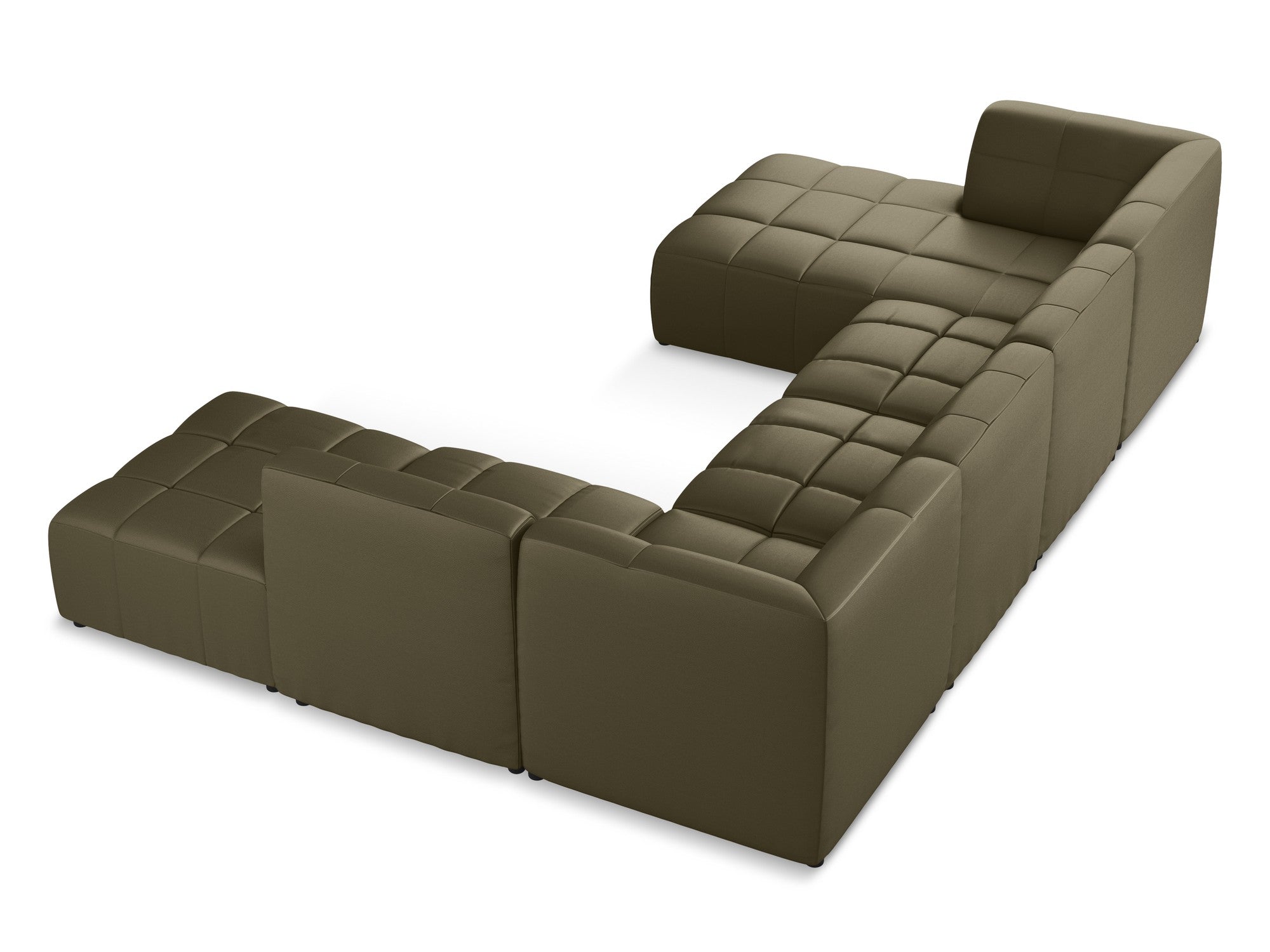 Modular panoramic corner sofa ALOHA in olive eco-leather