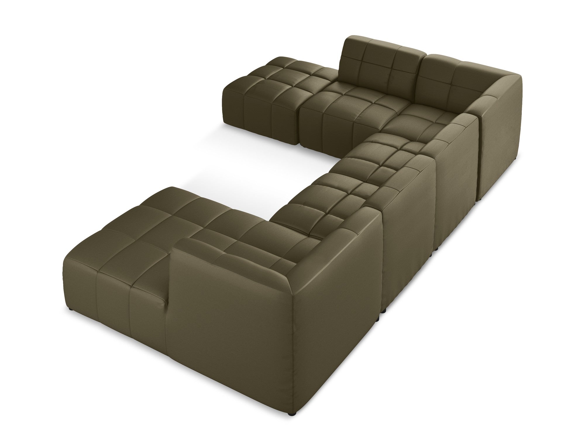 Modular panoramic corner sofa ALOHA in olive eco-leather