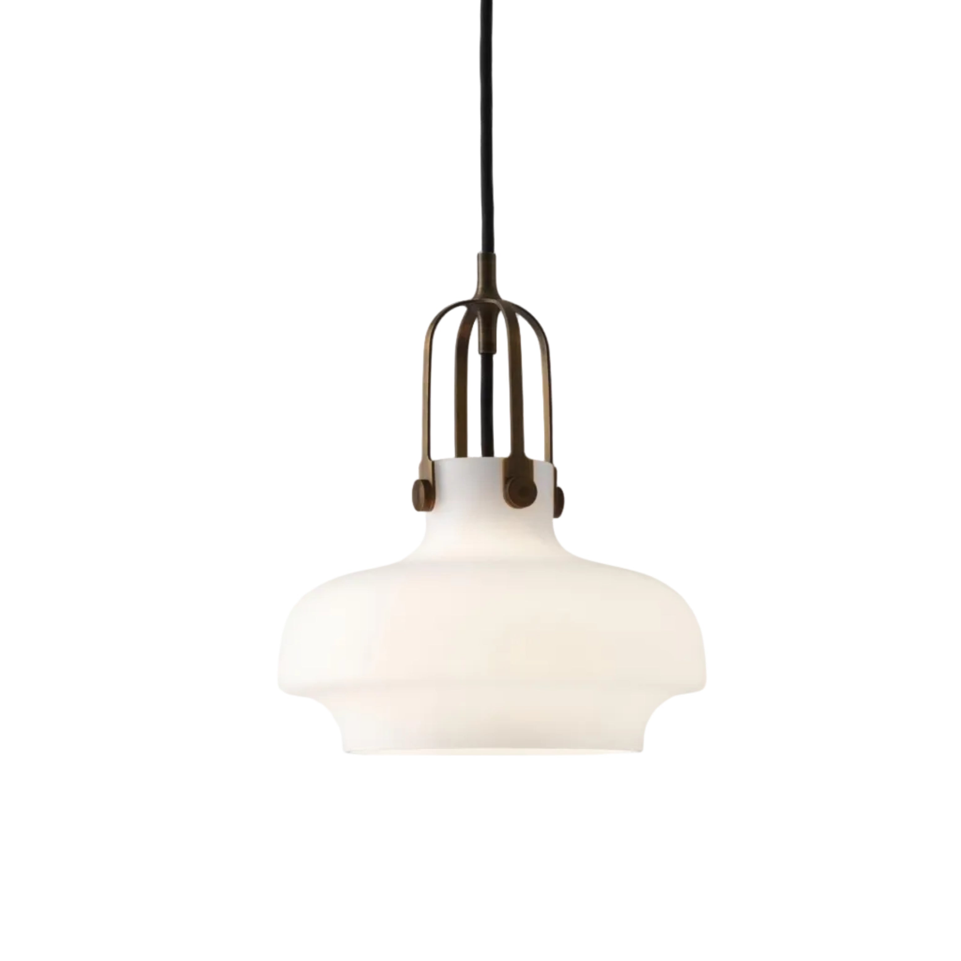 Lampa visící COPENHAGEN s opálovým stínidlem a hnědým povrchem.