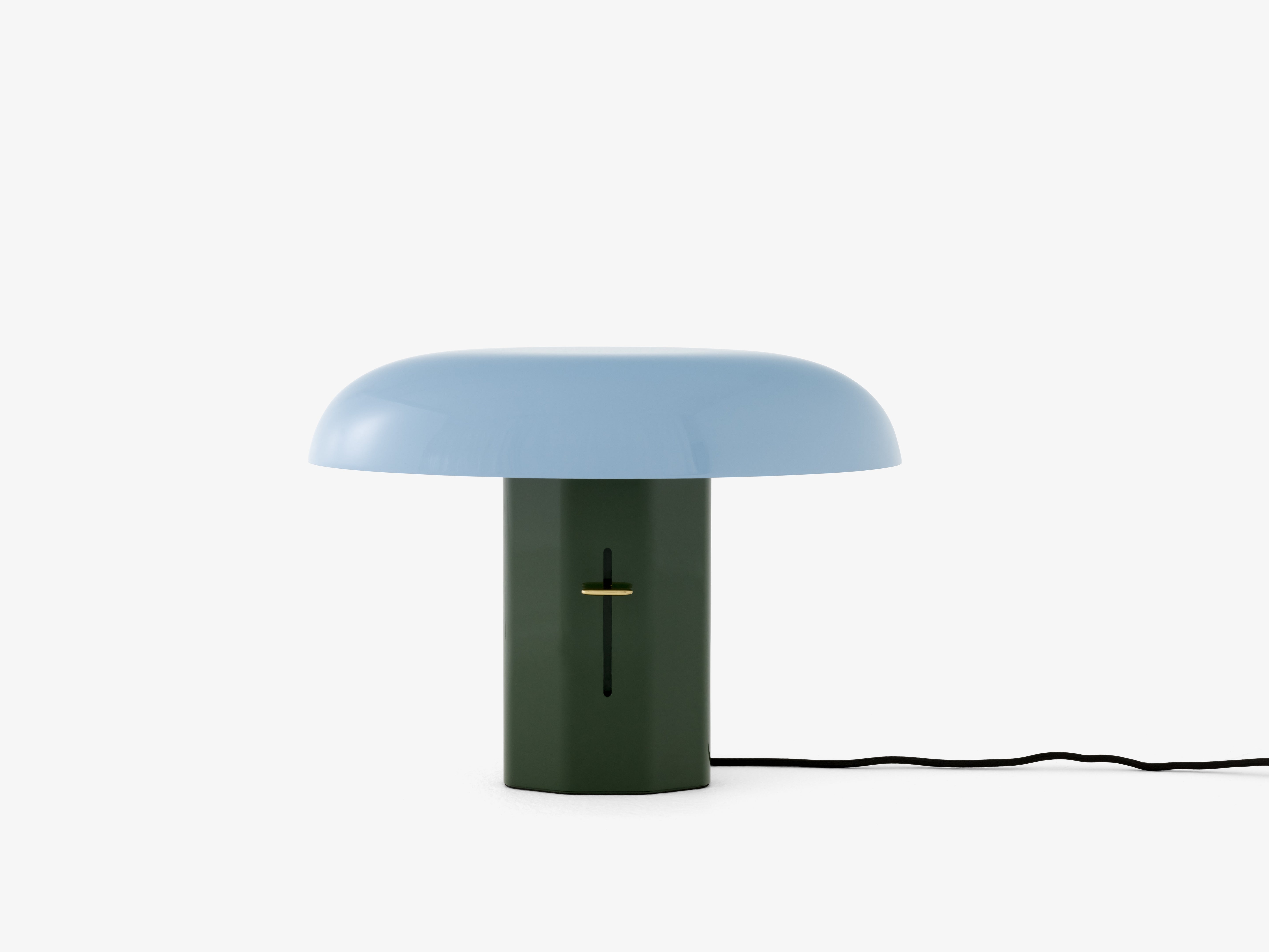 Stolní lampa MONTERA JH42 s modrým stínidlem a tmavě zeleným podstavcem
