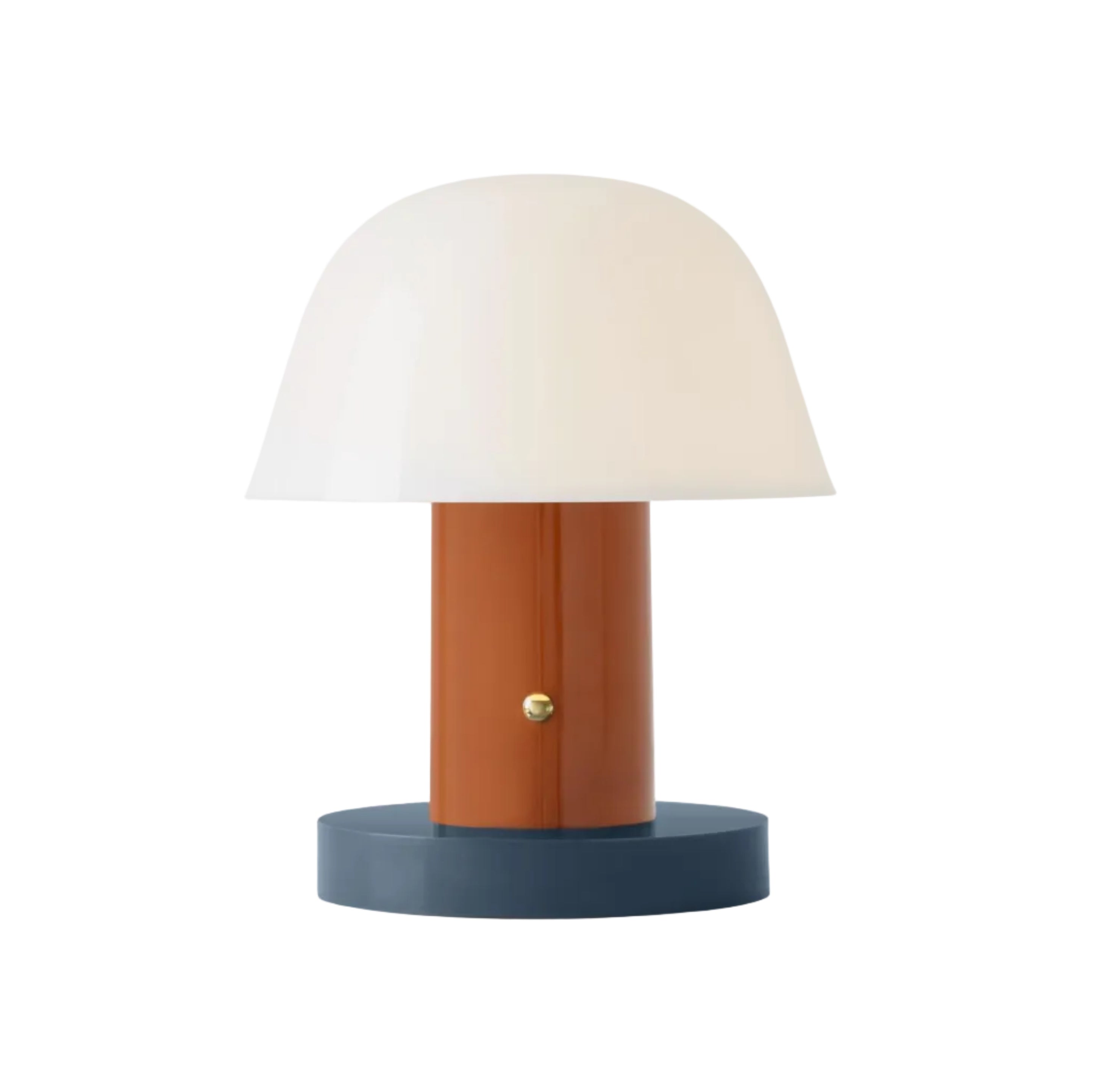 Lampa prenosná SETAGO JH27 s krémovým stínidlem a oranžovo-modrým podstavcem.