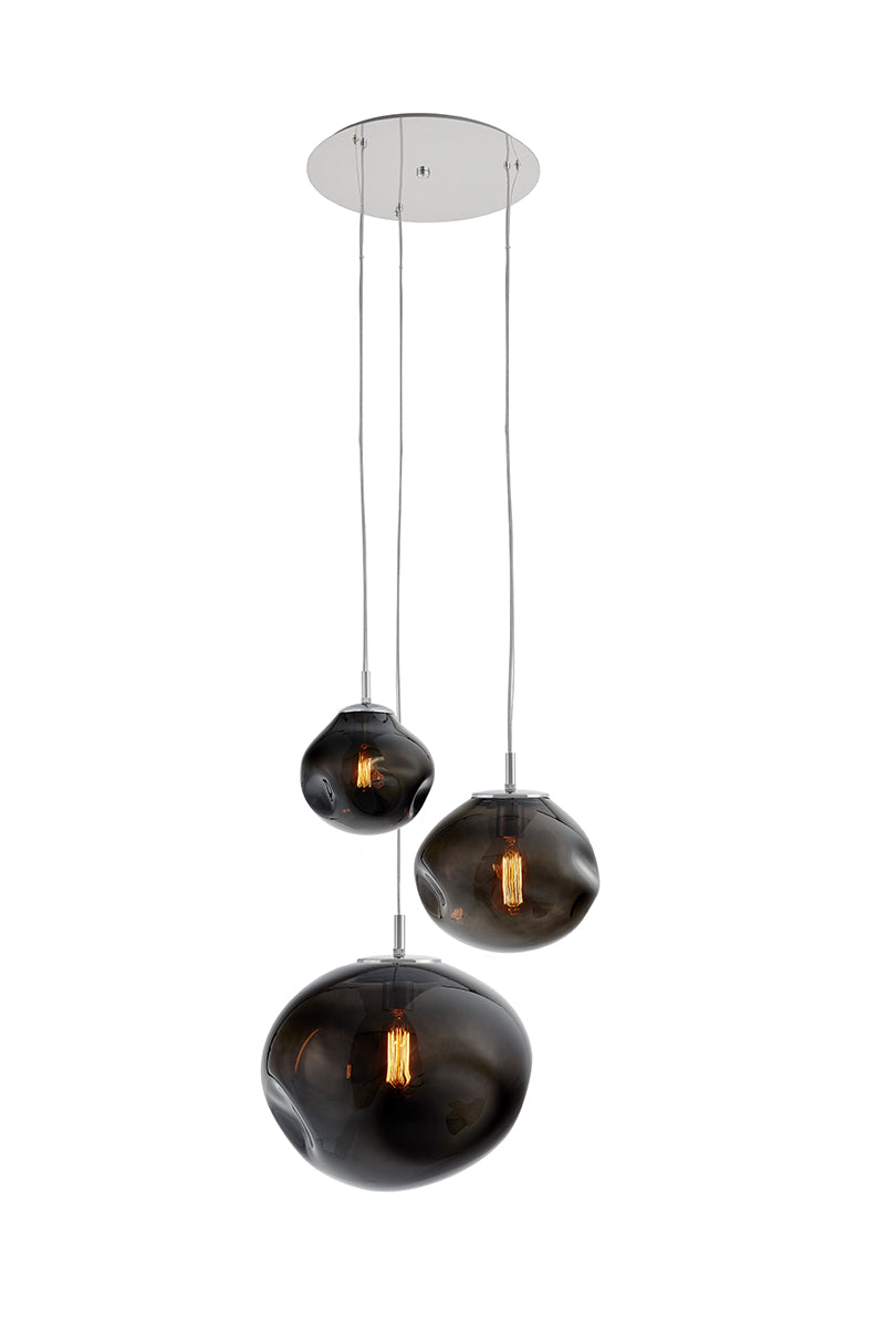 Závěsná lampa tříbodová AVIA 3 kouřově černá se stříbrným povrchem