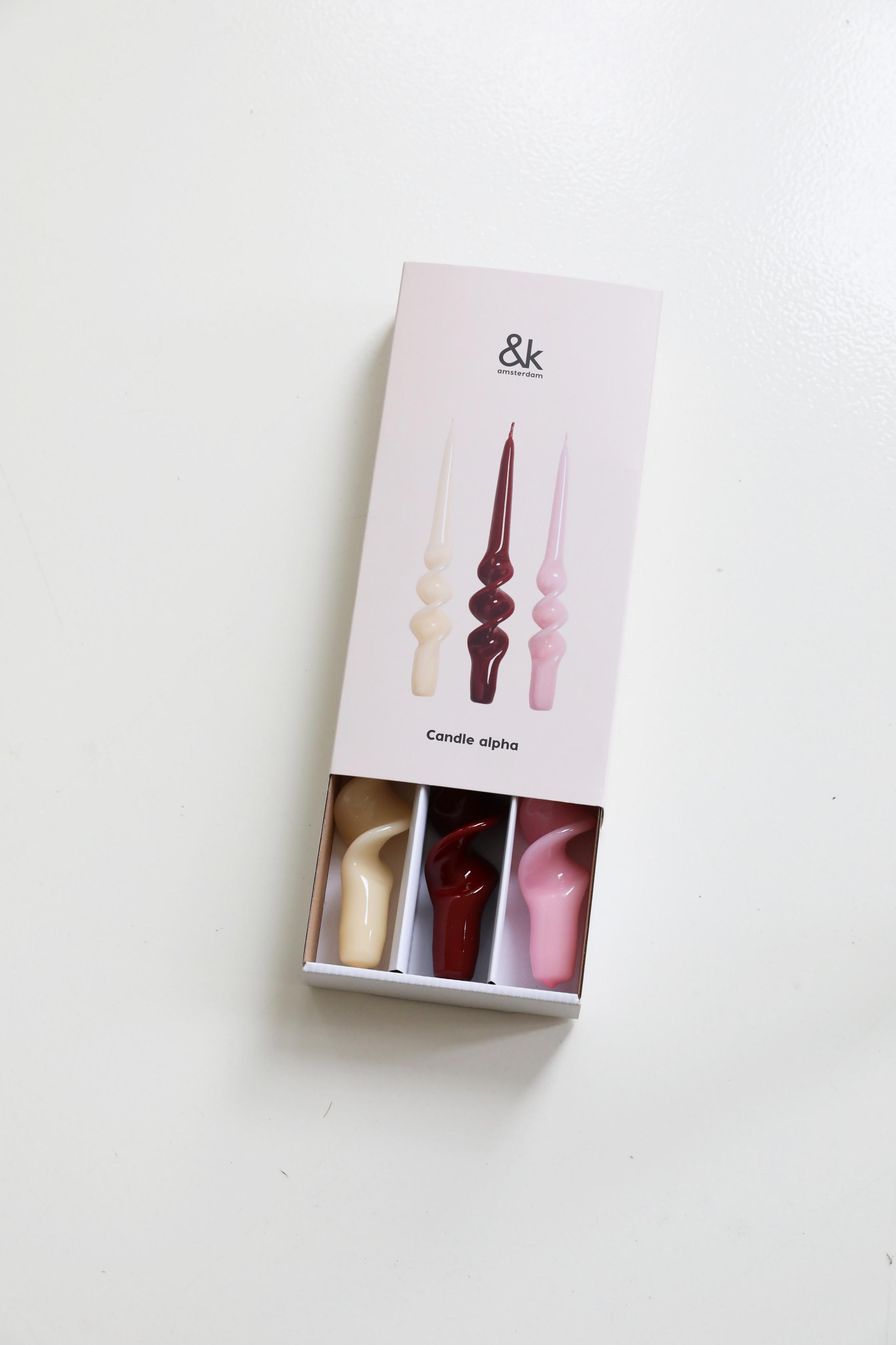 Sada svíček ALPHA REDS růžová s burgundskou a žlutou