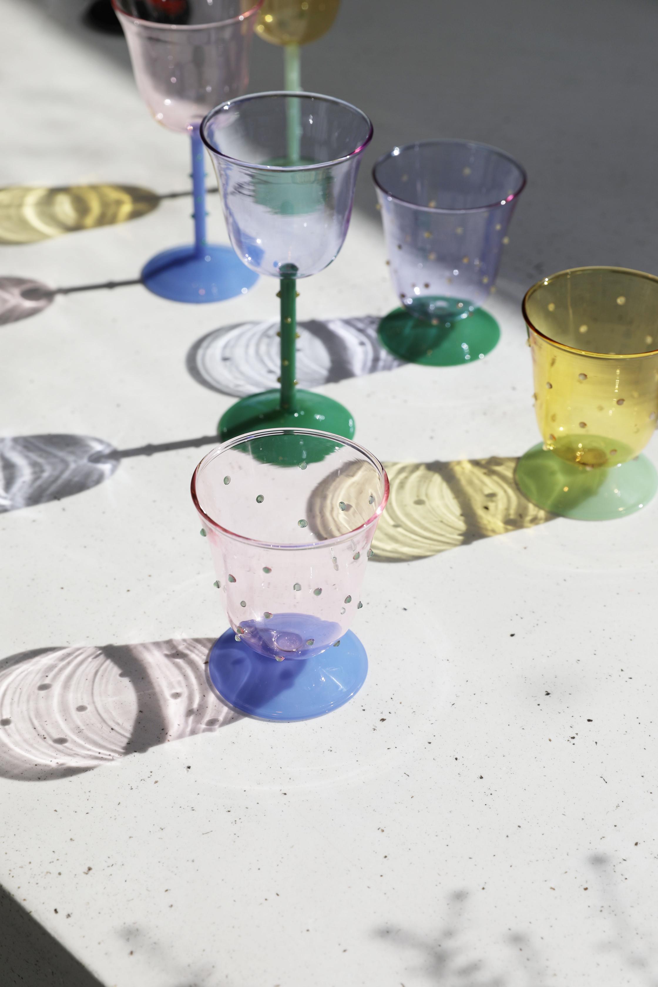 Sada skleněných pohárů DOT zelená se žlutou