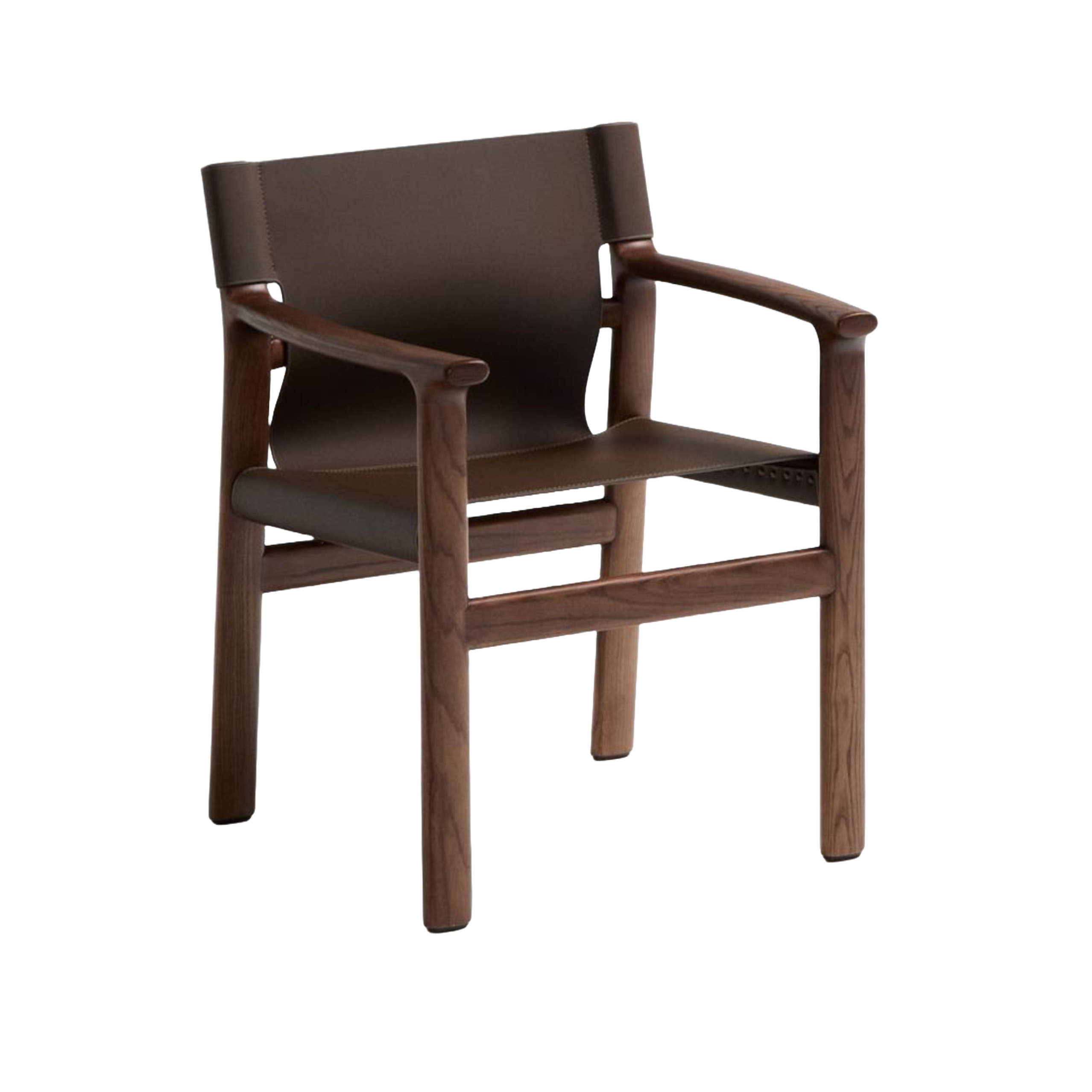 JAN chair in brown recycled leather with dark ash wood
